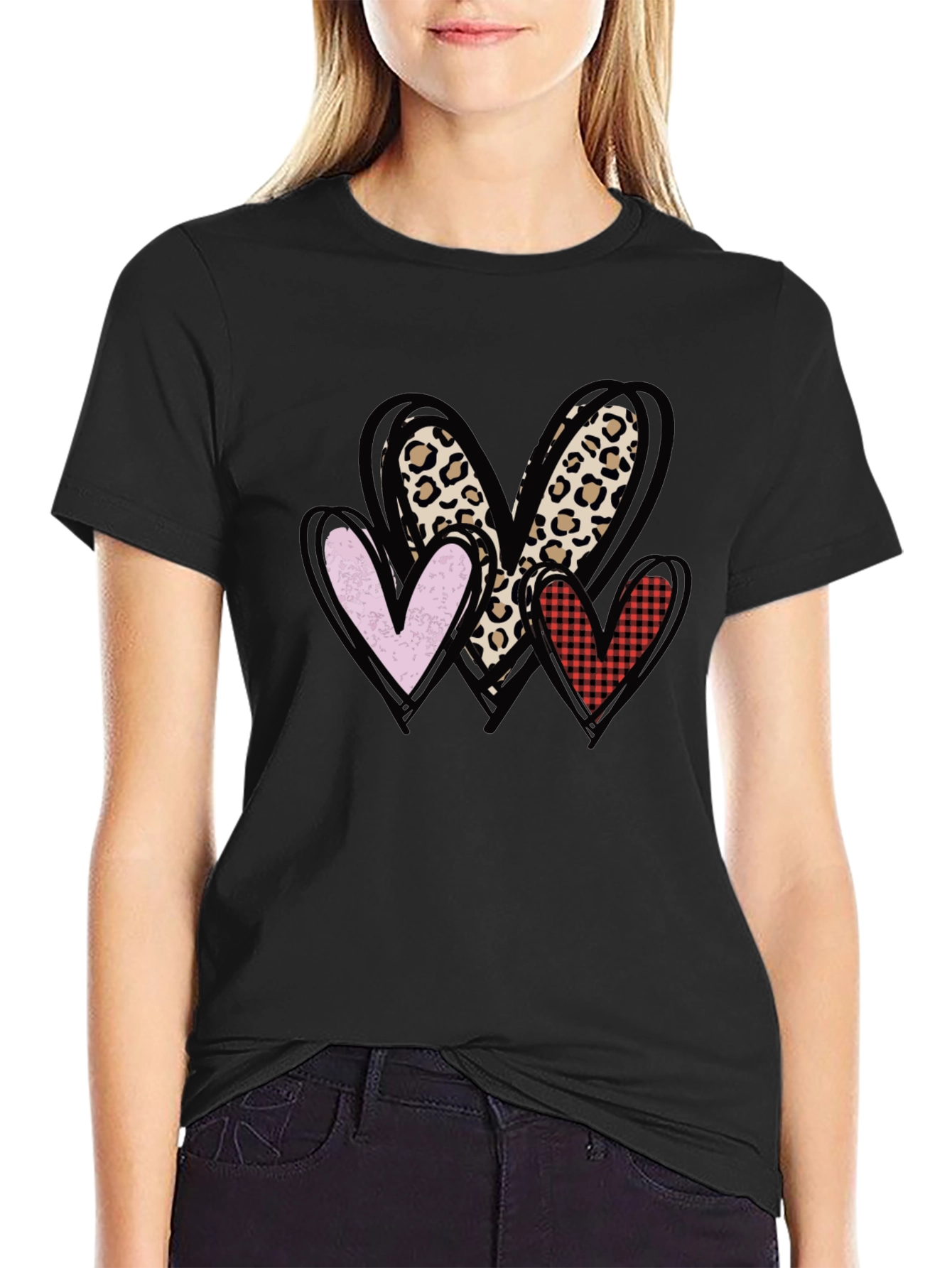 Heart Print Crewneck T-Shirt