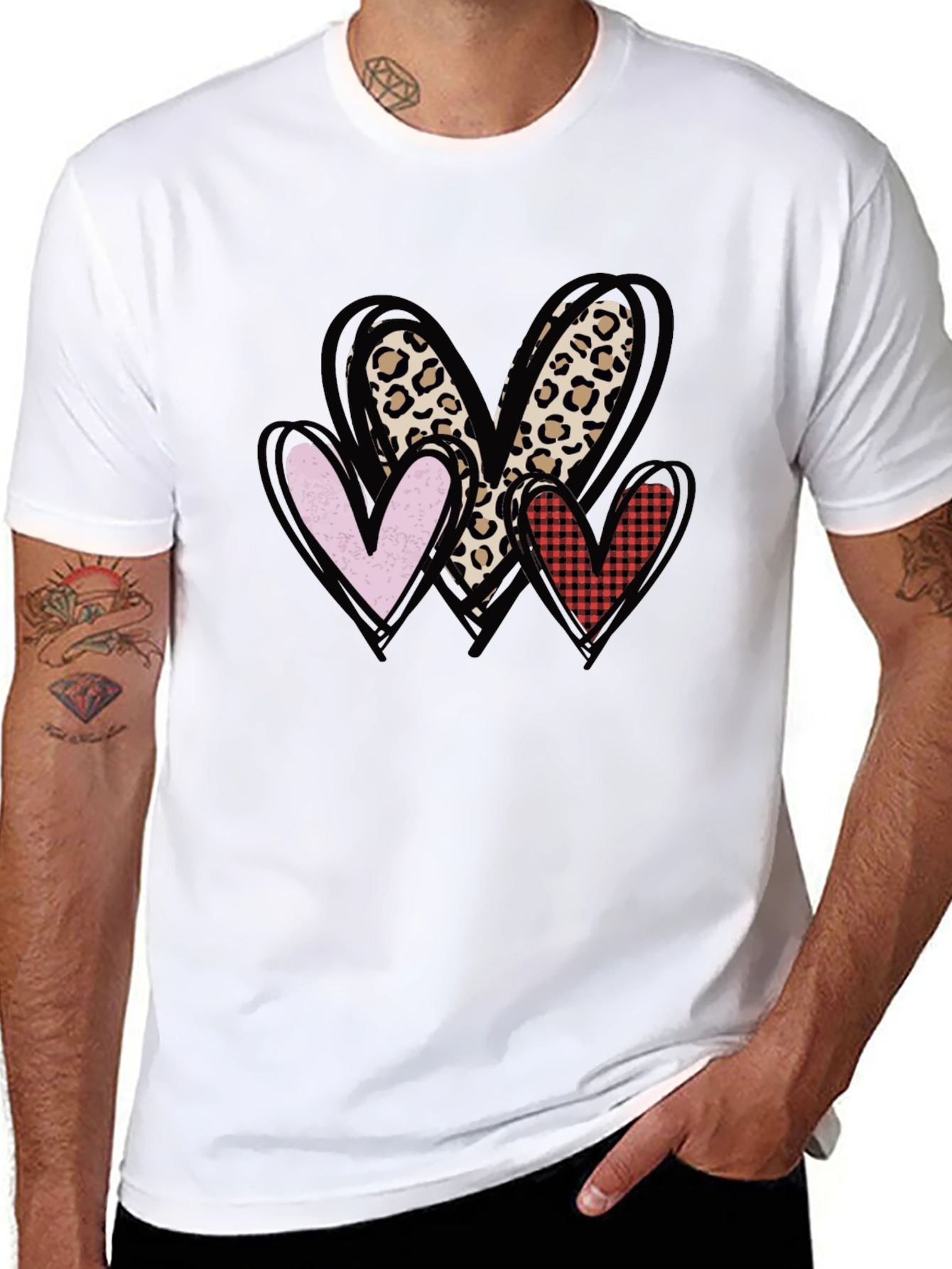 Heart Print Crewneck T-Shirt