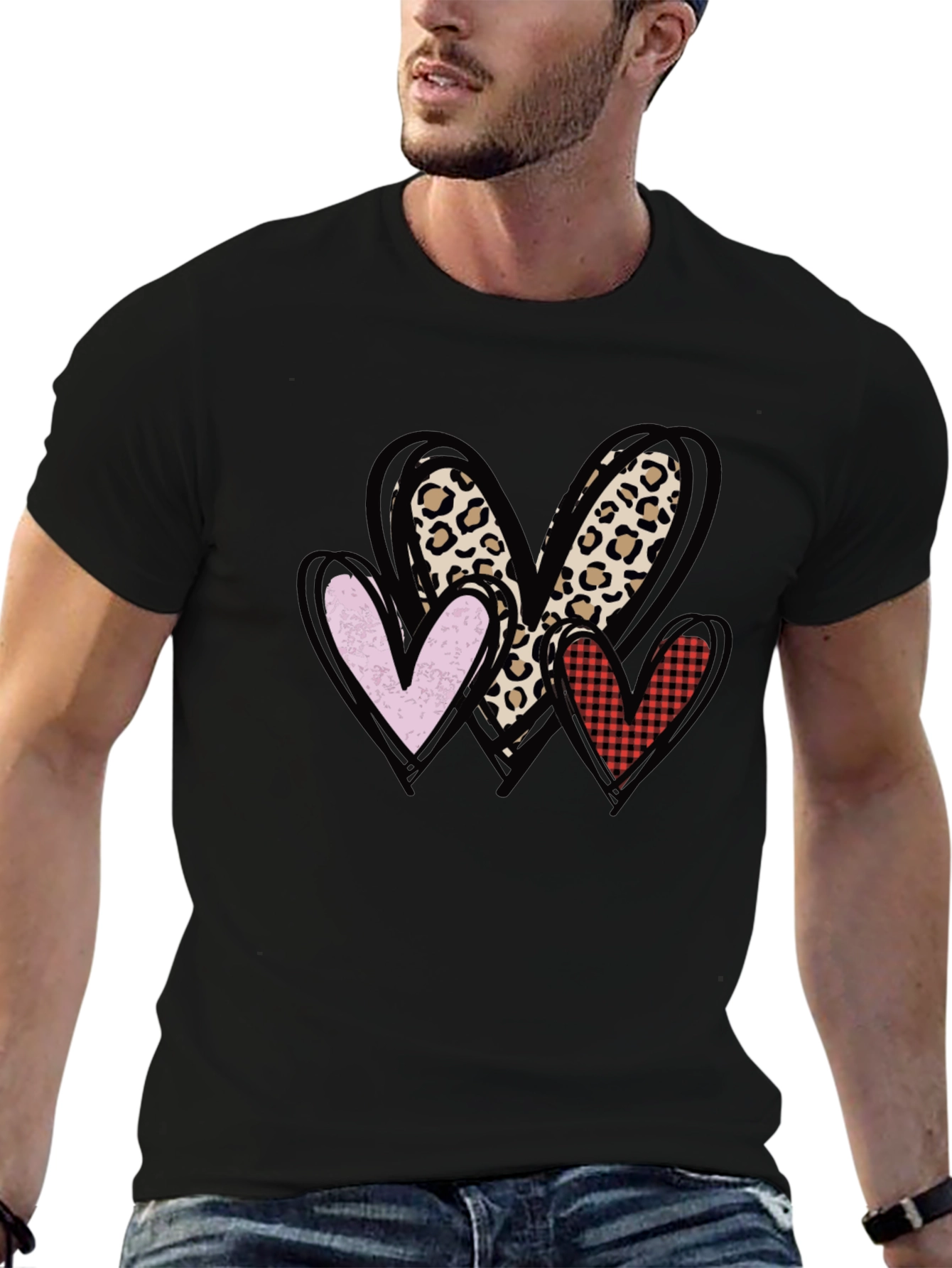 Heart Print Crewneck T-Shirt