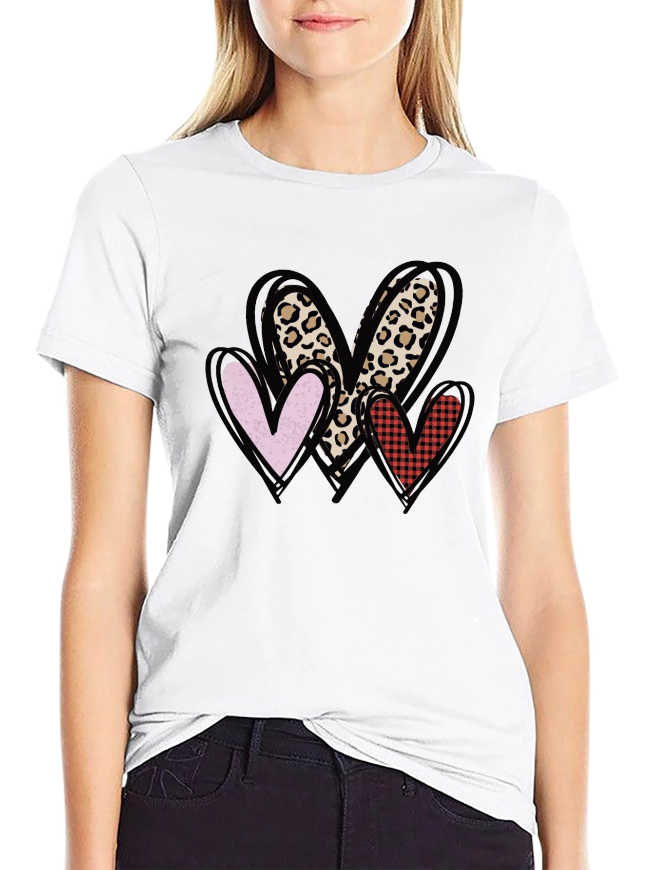 Heart Print Crewneck T-Shirt