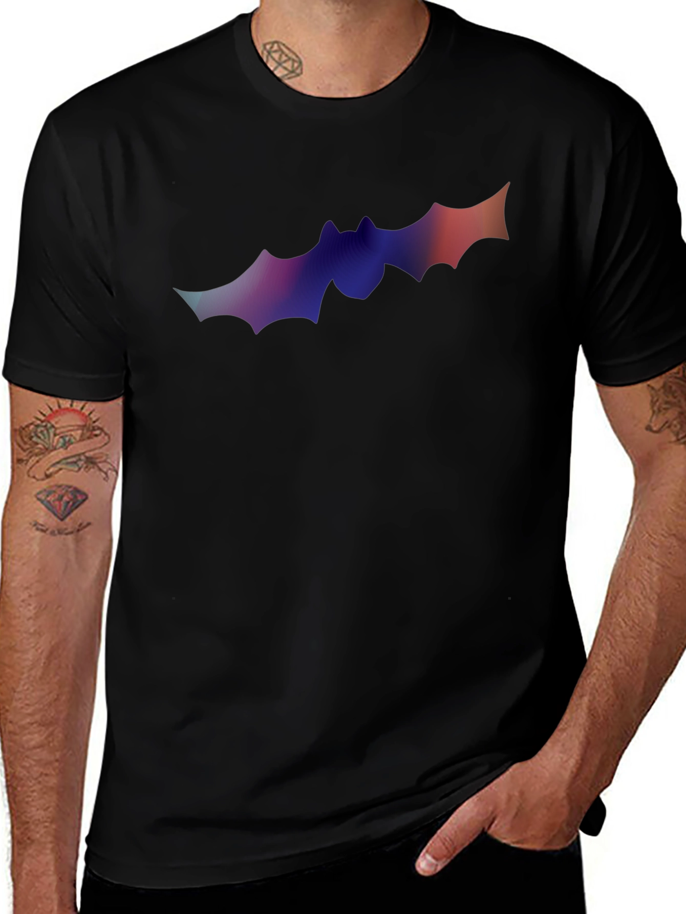 Gradient Bat Graphic T-Shirt - Halloween Ready!