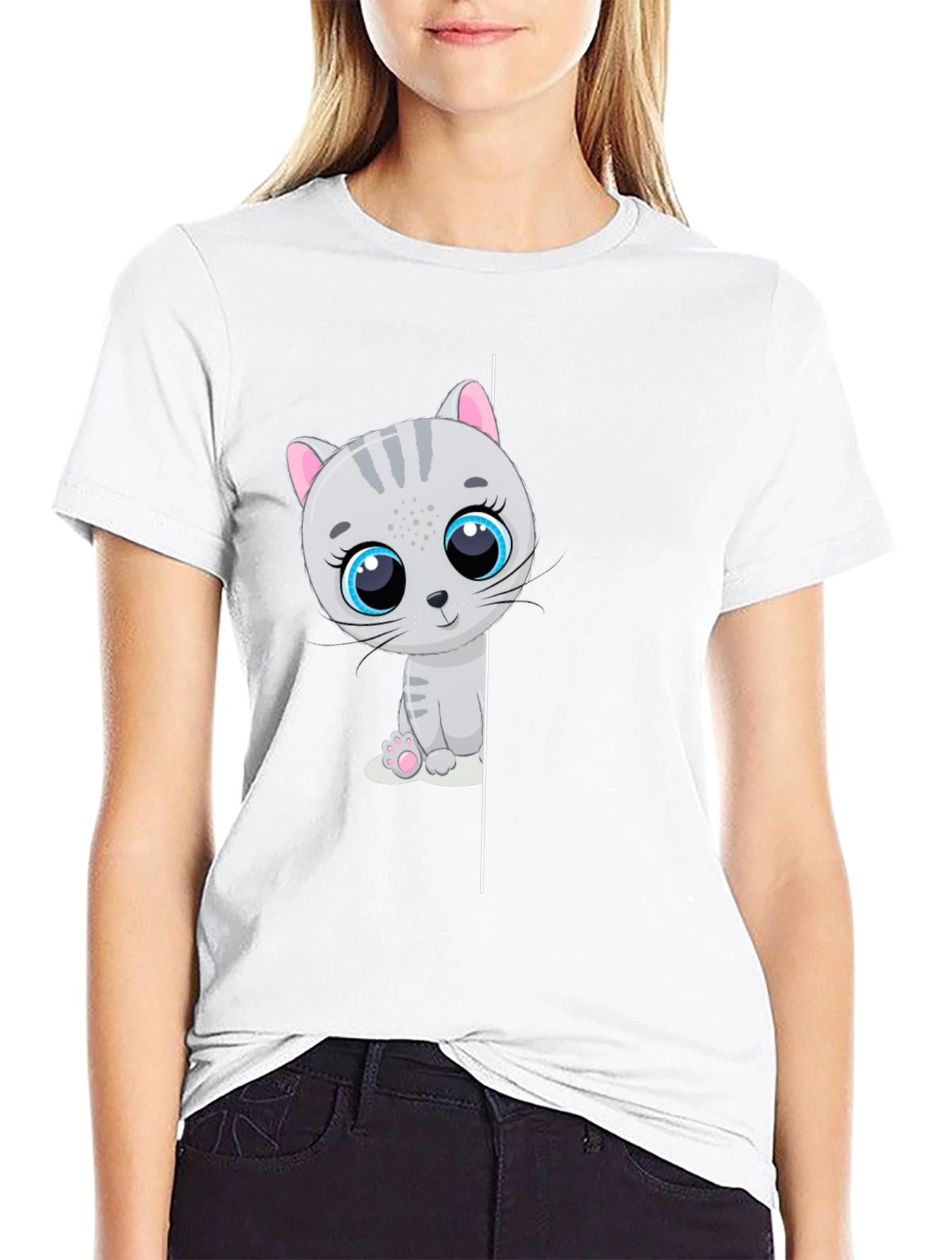 Cute Kitten Graphic T-Shirt - Black