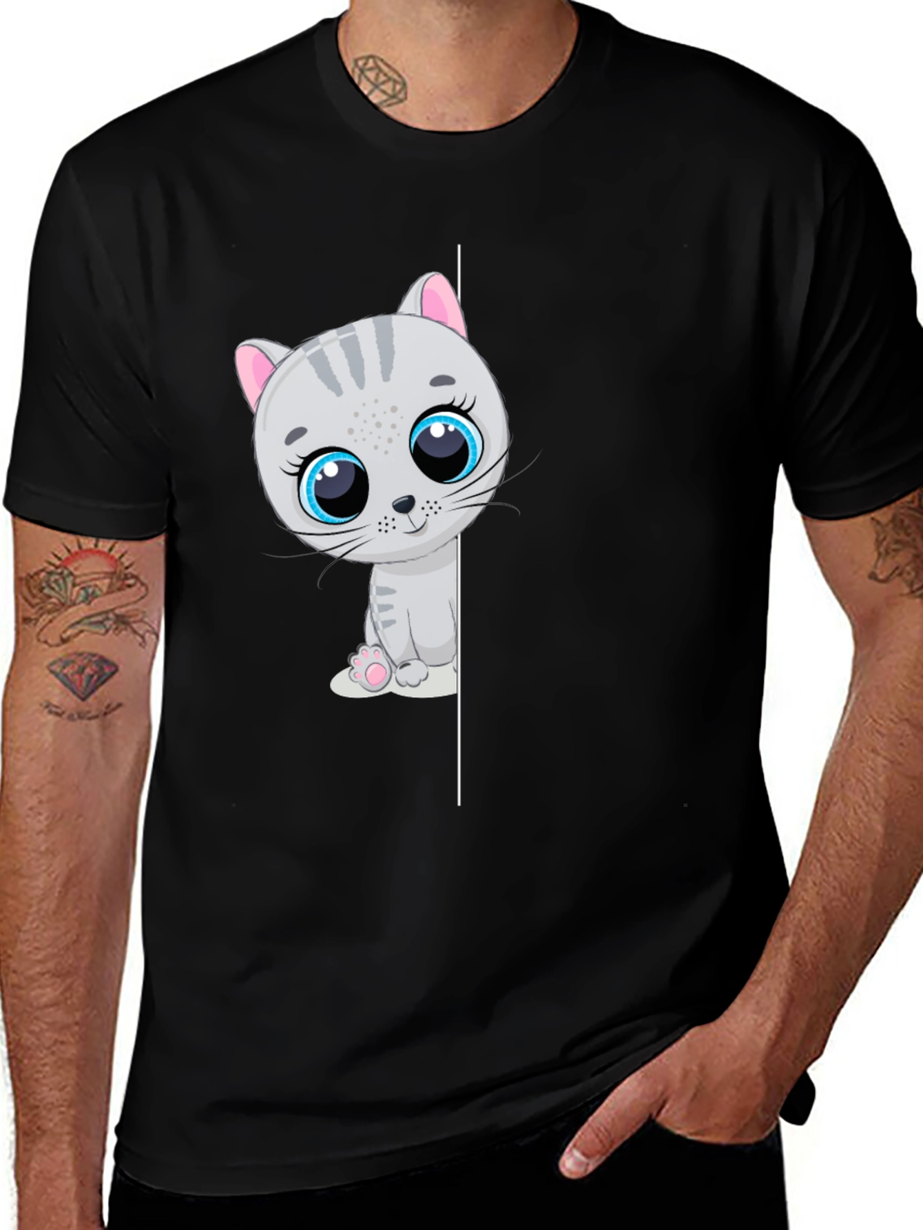 Cute Kitten Graphic T-Shirt - Black