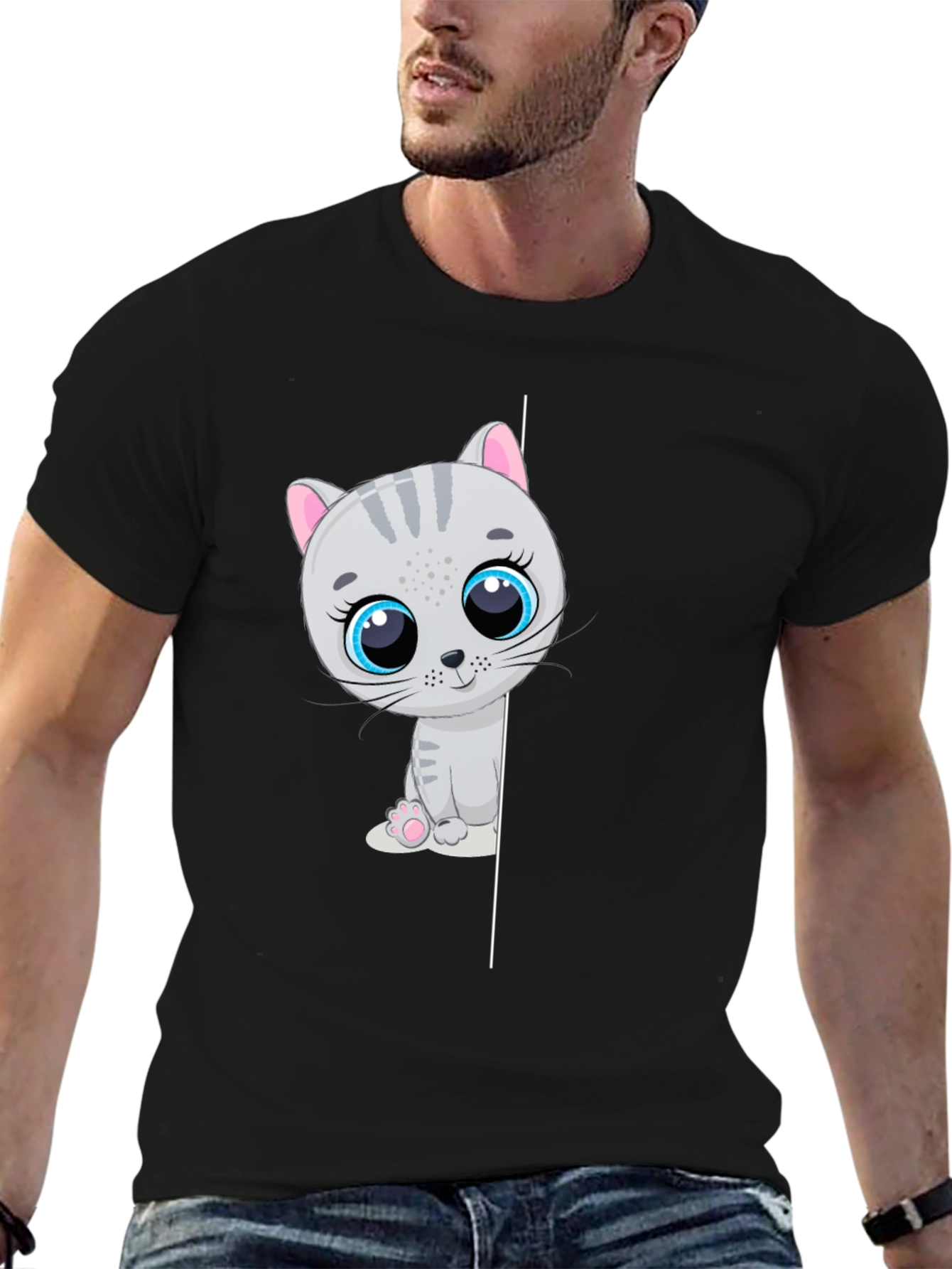 Cute Kitten Graphic T-Shirt - Black