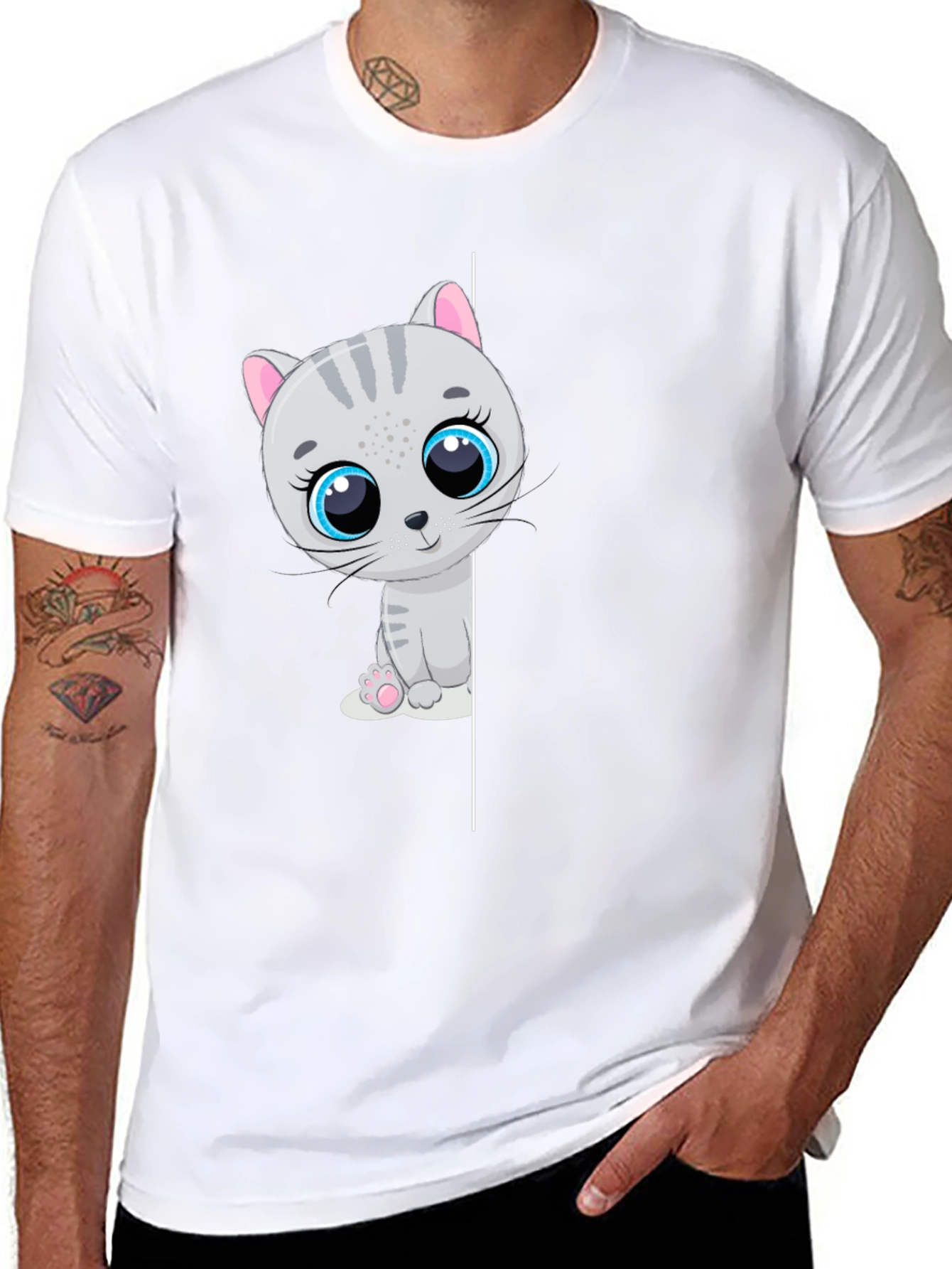 Cute Kitten Graphic T-Shirt - Black