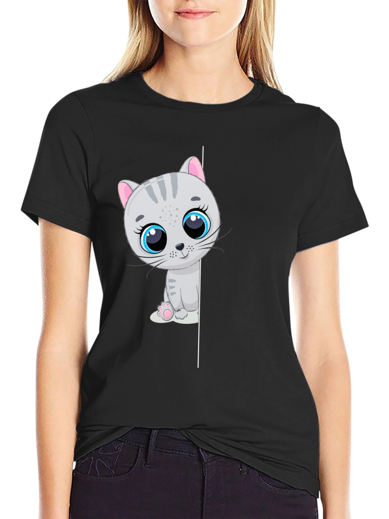 Cute Kitten Graphic T-Shirt - Black