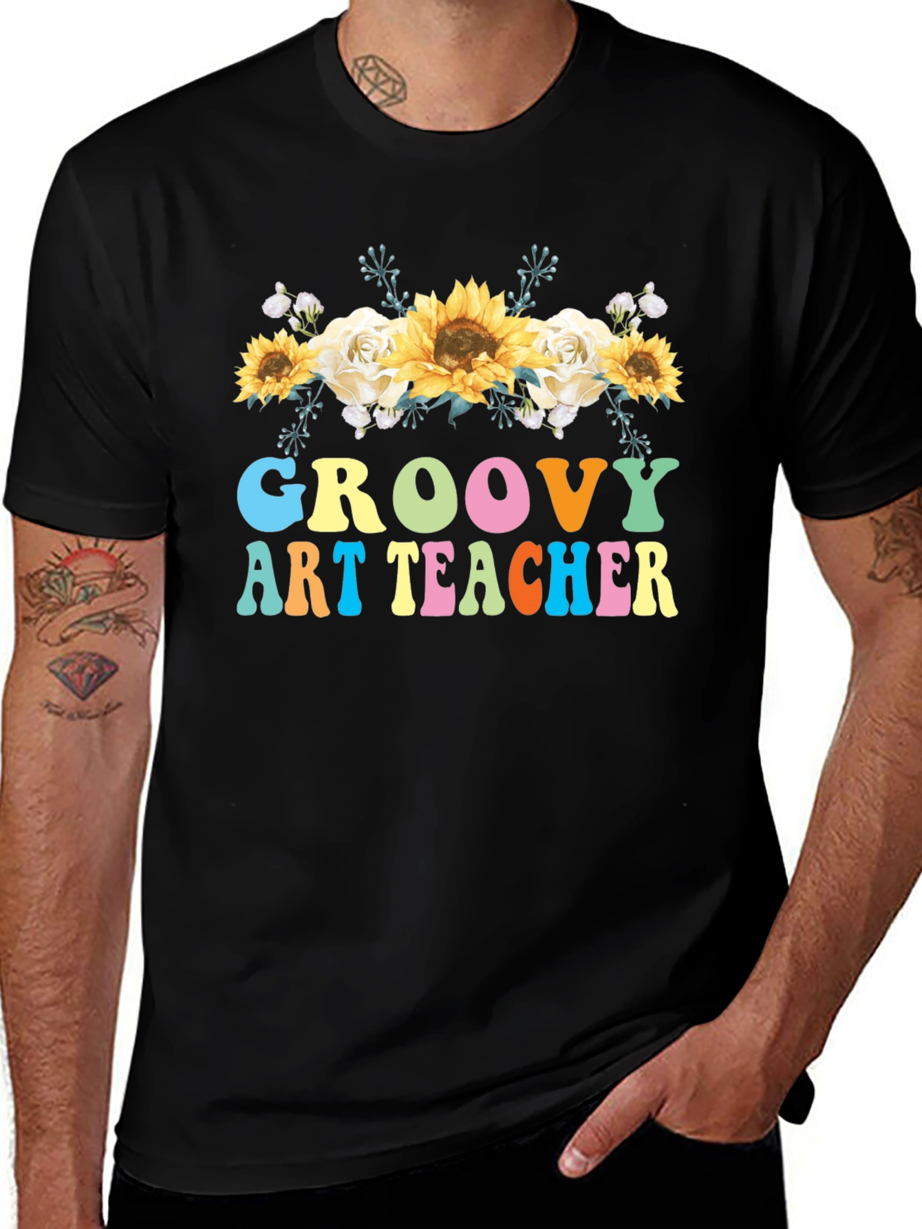 Groovy Art Teacher T-Shirt - Floral Design