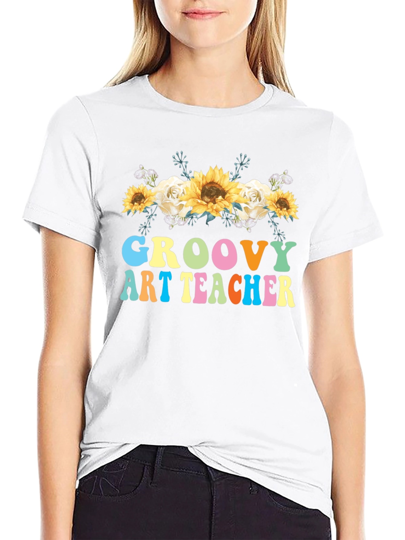 Groovy Art Teacher T-Shirt - Floral Design