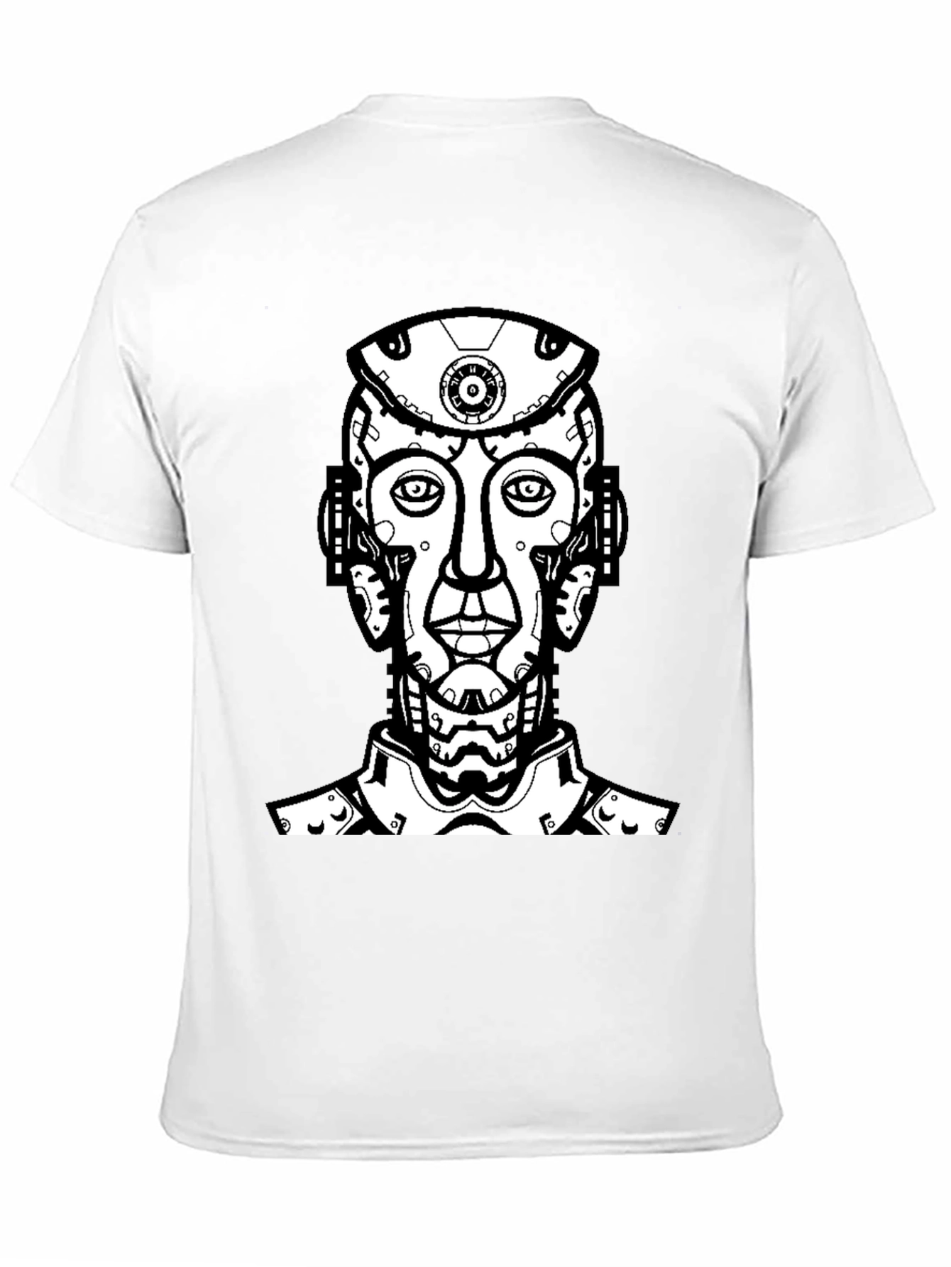 Black T-Shirt with Futuristic Robot Head Graphic
