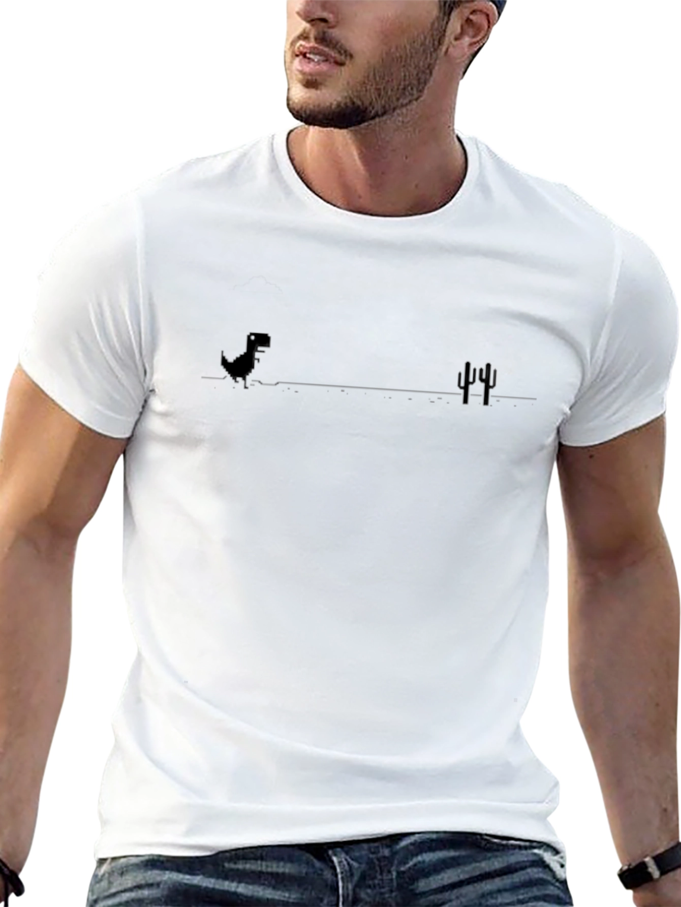 Dino Run Black T-Shirt - No Internet Game Tee