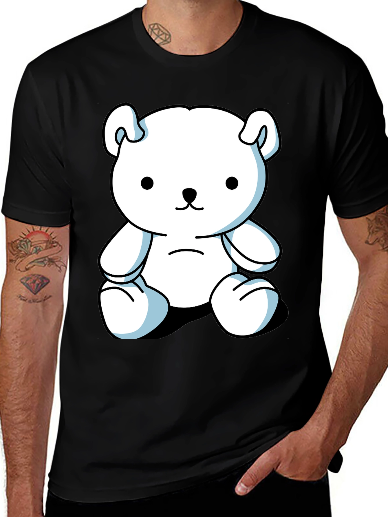 Cute Cartoon Bear Graphic Black T-Shirt