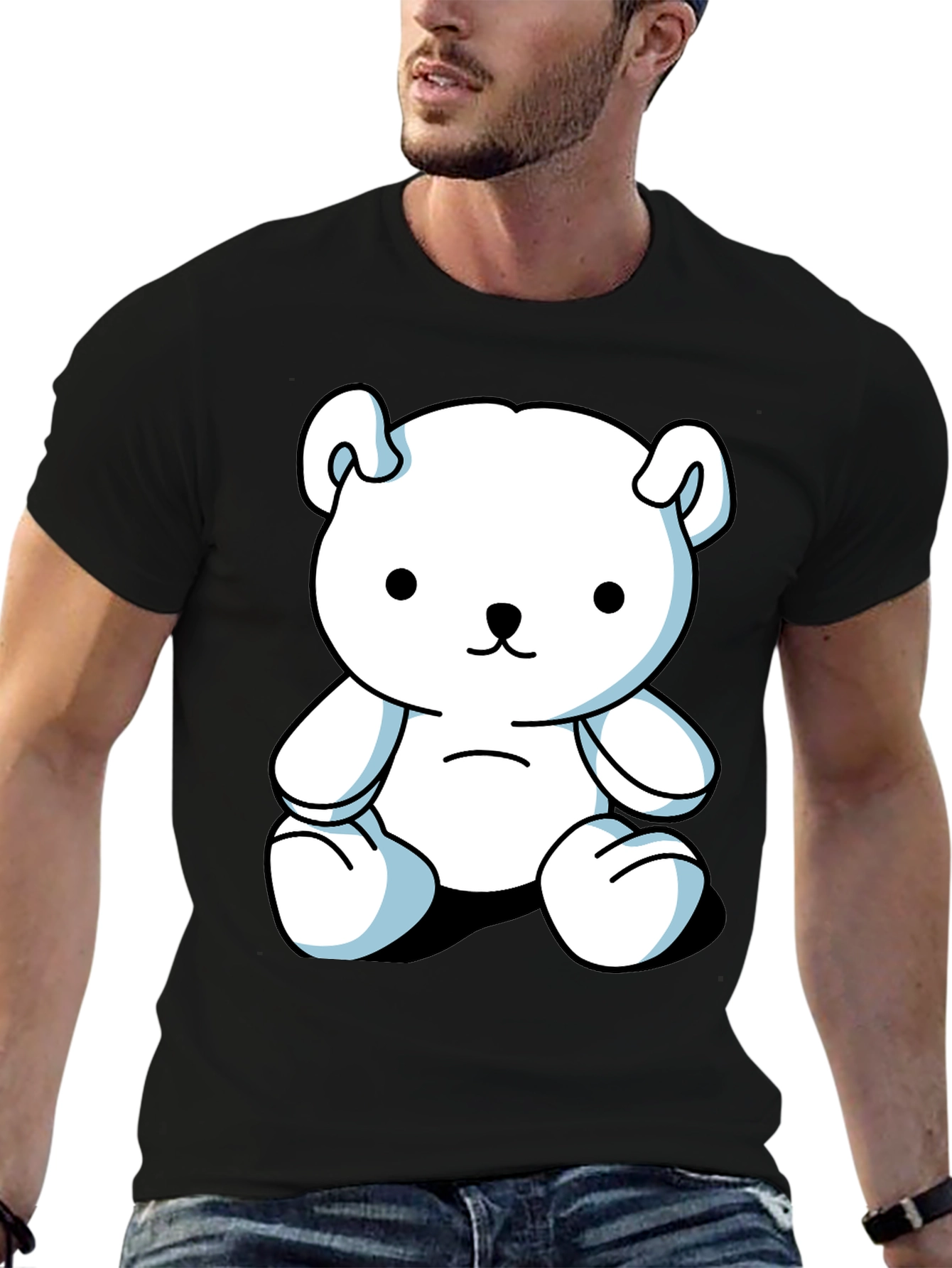 Cute Cartoon Bear Graphic Black T-Shirt