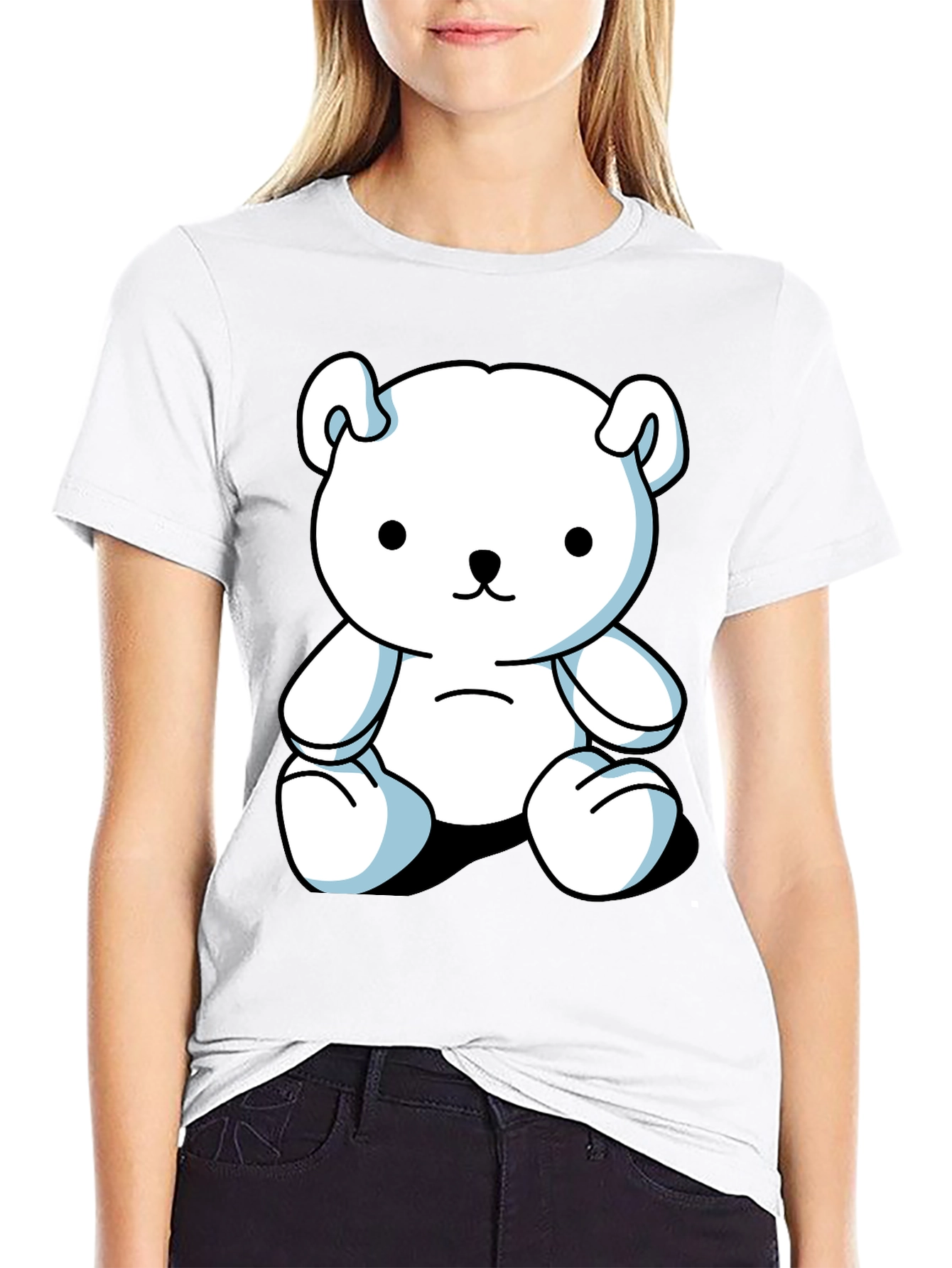 Cute Cartoon Bear Graphic Black T-Shirt