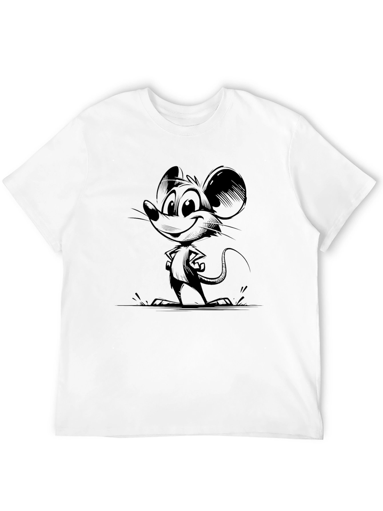Cartoon Mouse Graphic T-Shirt - Black