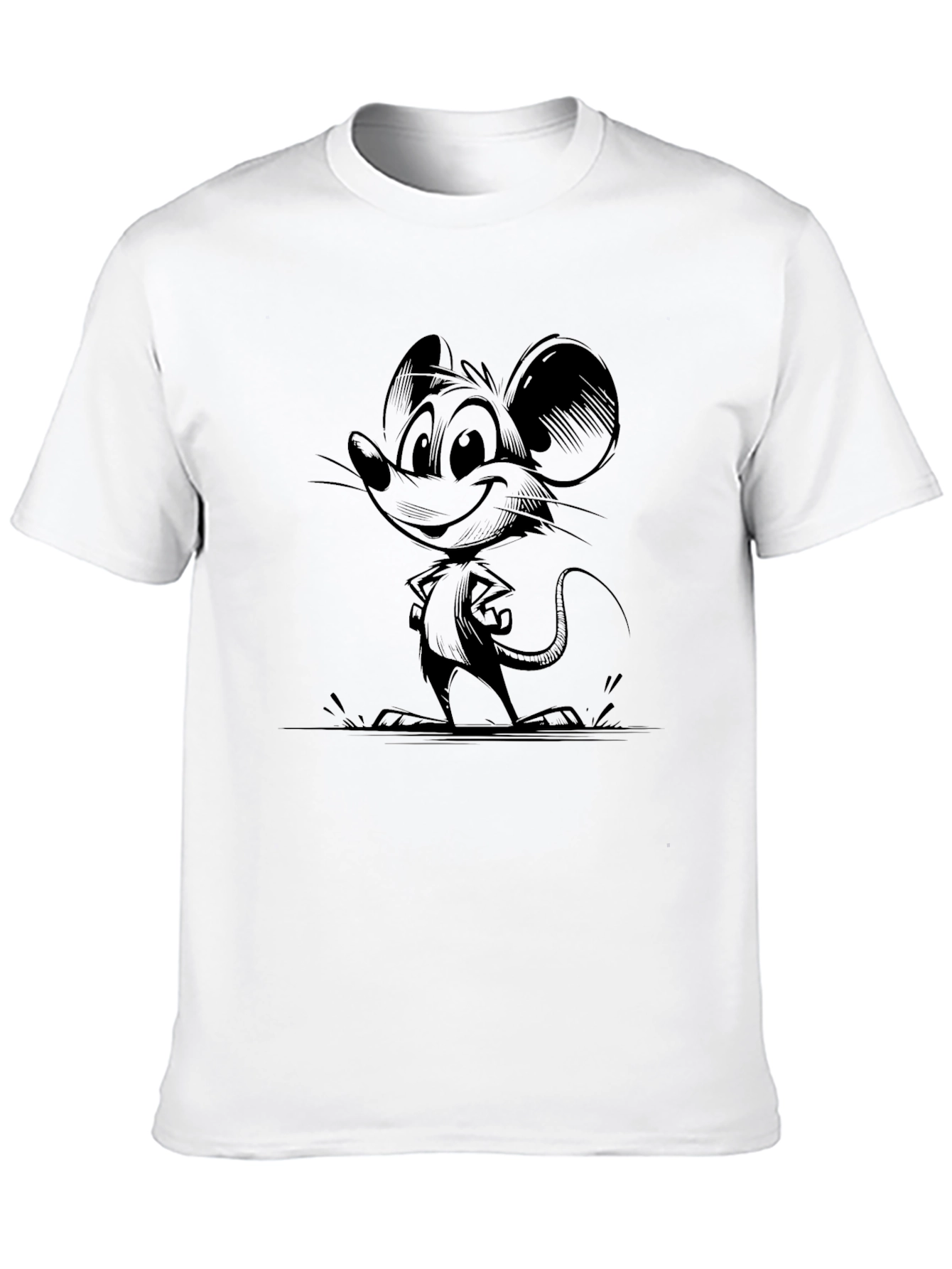 Cartoon Mouse Graphic T-Shirt - Black