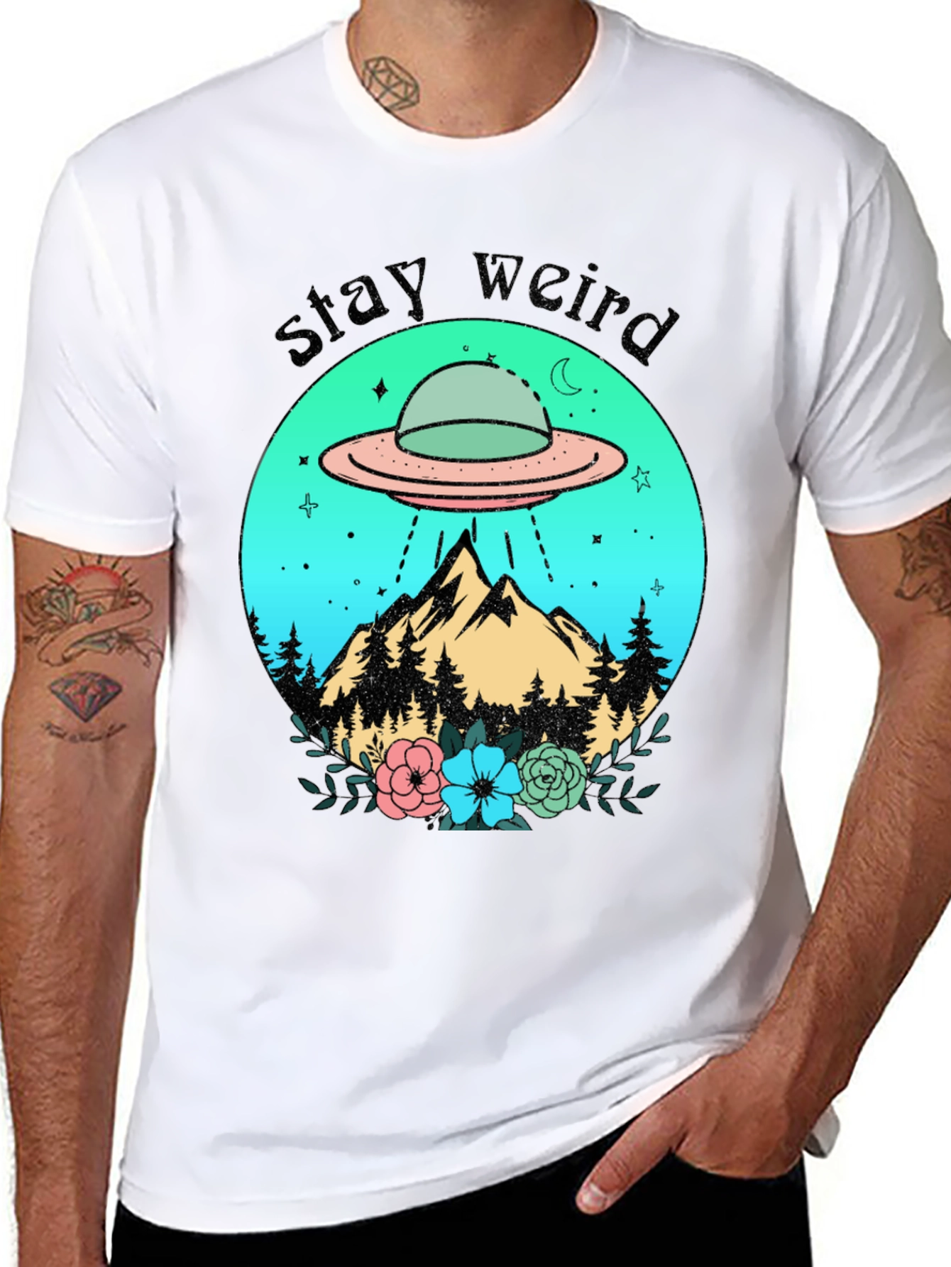 Stay Weird Alien UFO Graphic T-Shirt