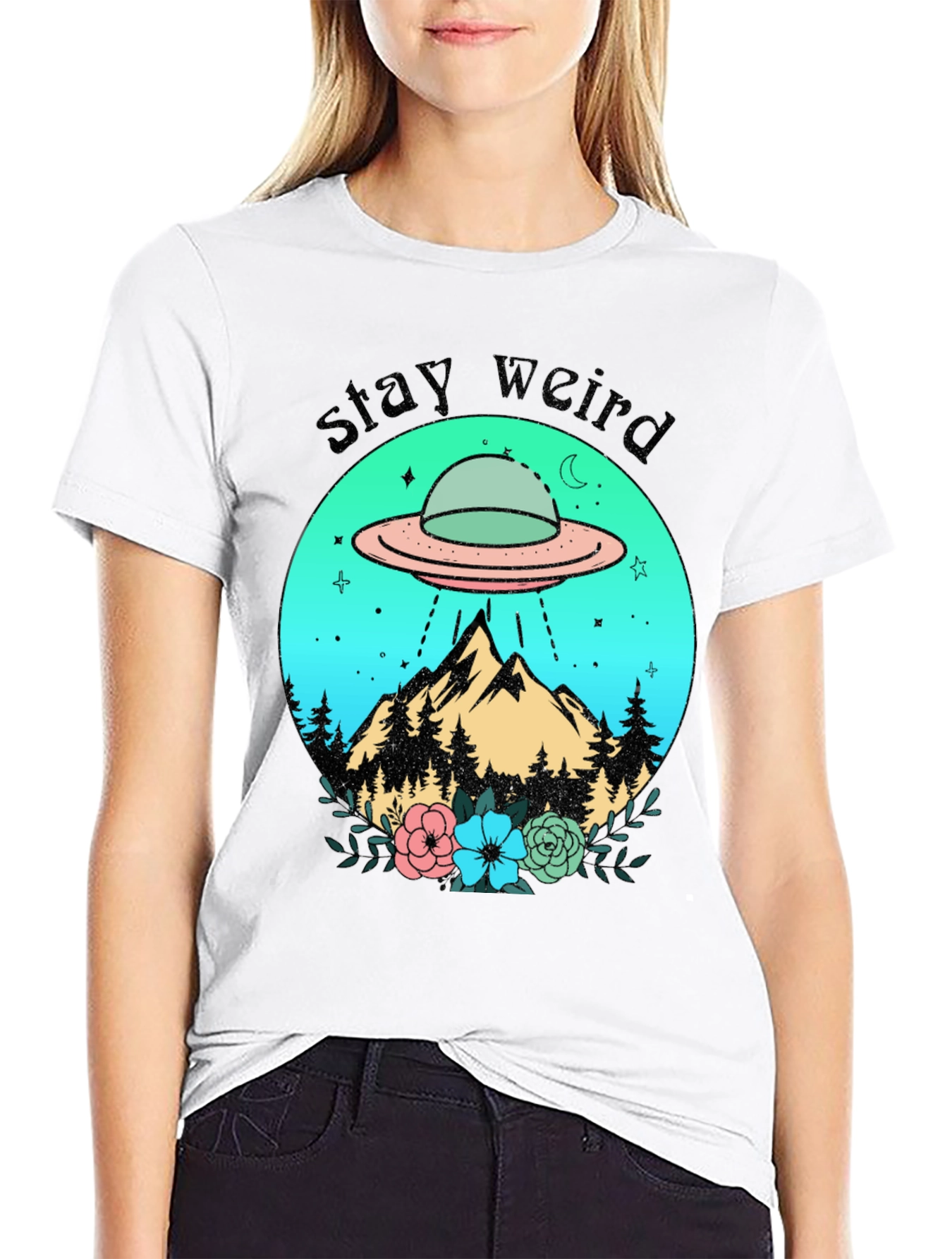 Stay Weird Alien UFO Graphic T-Shirt