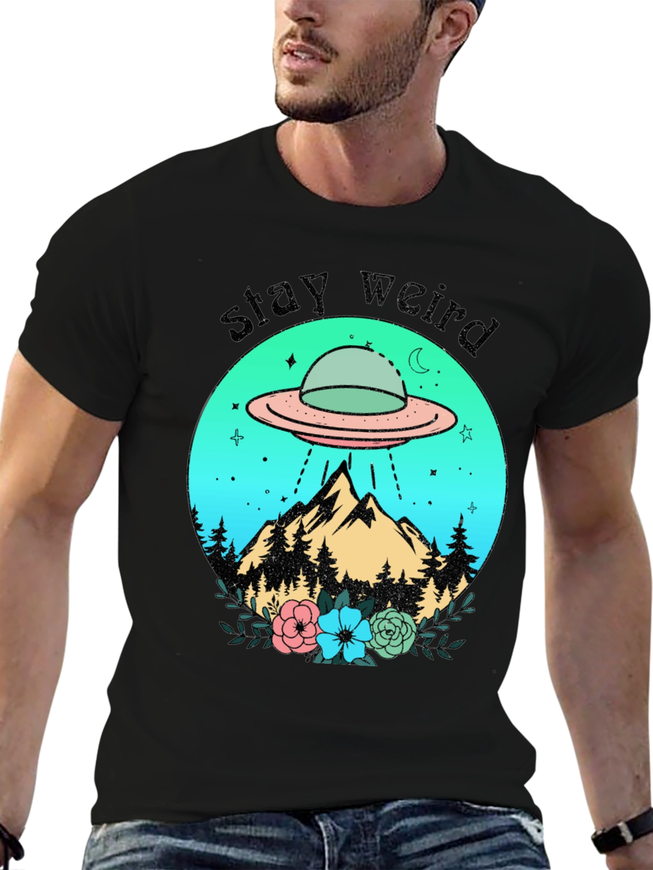 Stay Weird Alien UFO Graphic T-Shirt
