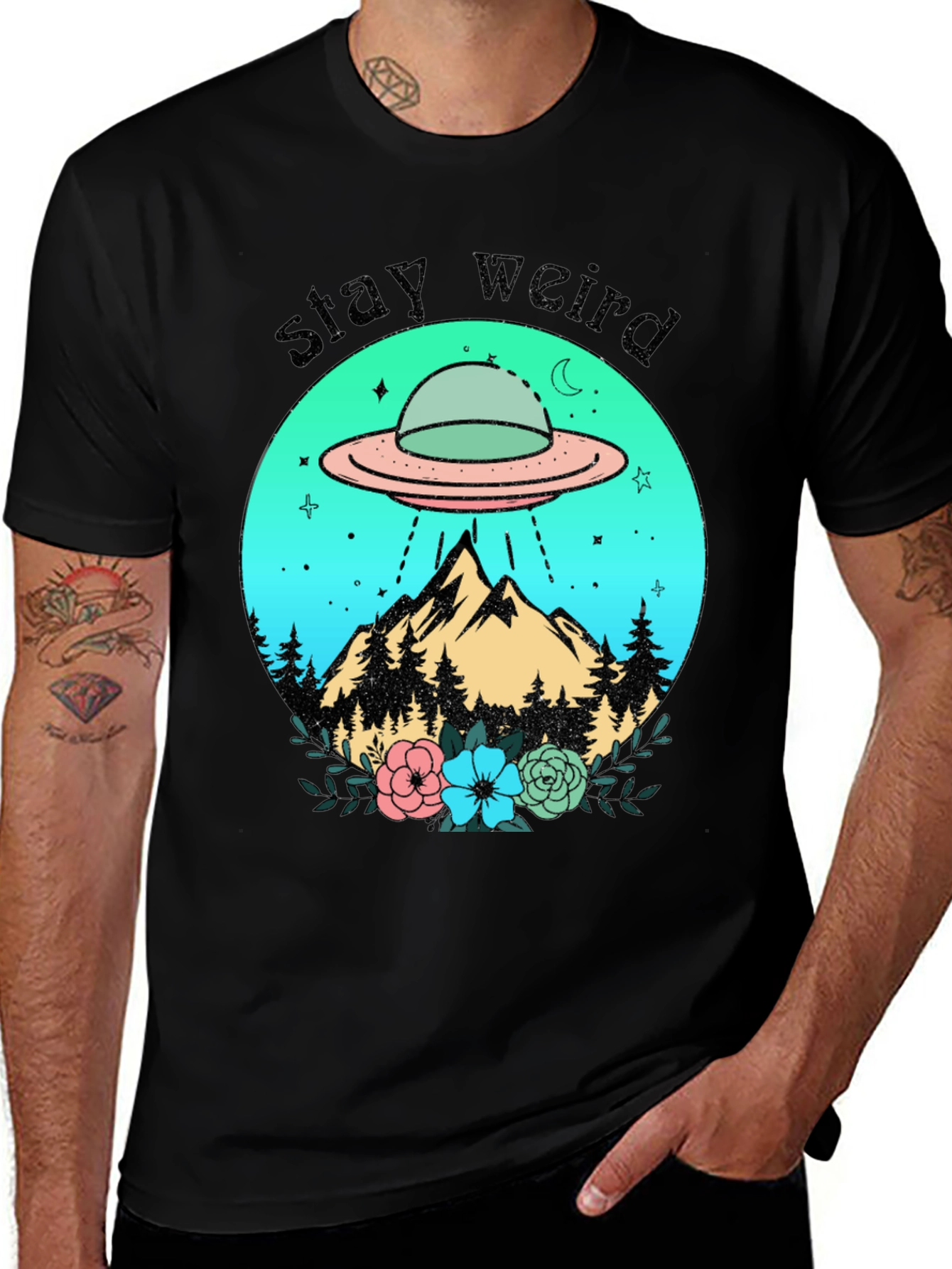 Stay Weird Alien UFO Graphic T-Shirt