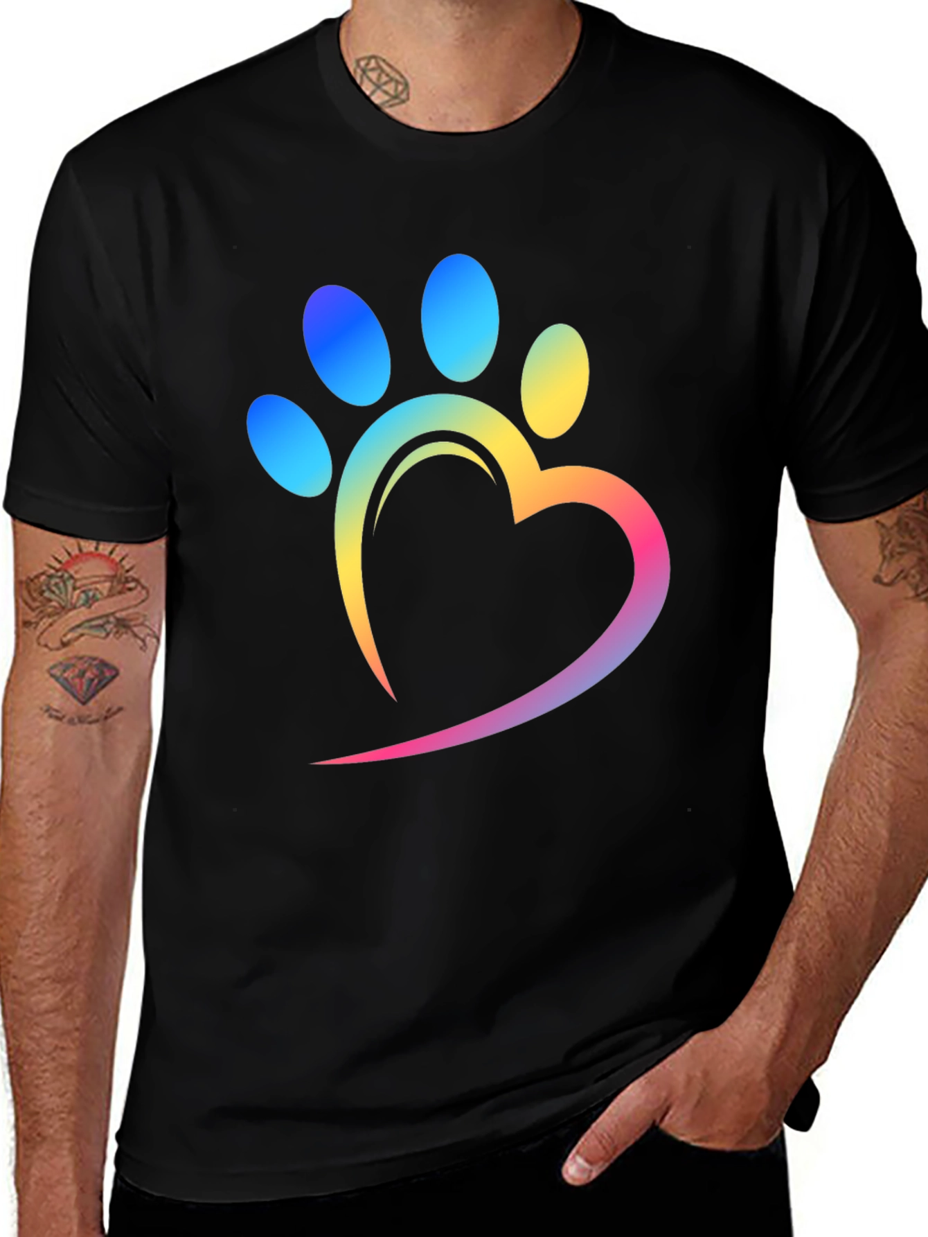 Rainbow Paw Print Heart T-Shirt