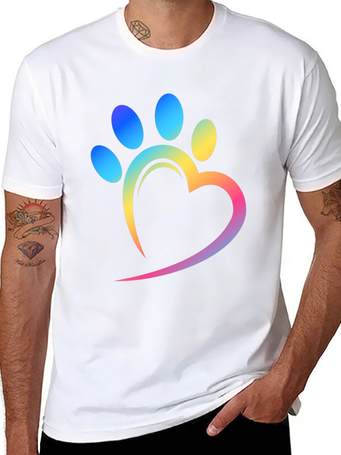 Rainbow Paw Print Heart T-Shirt