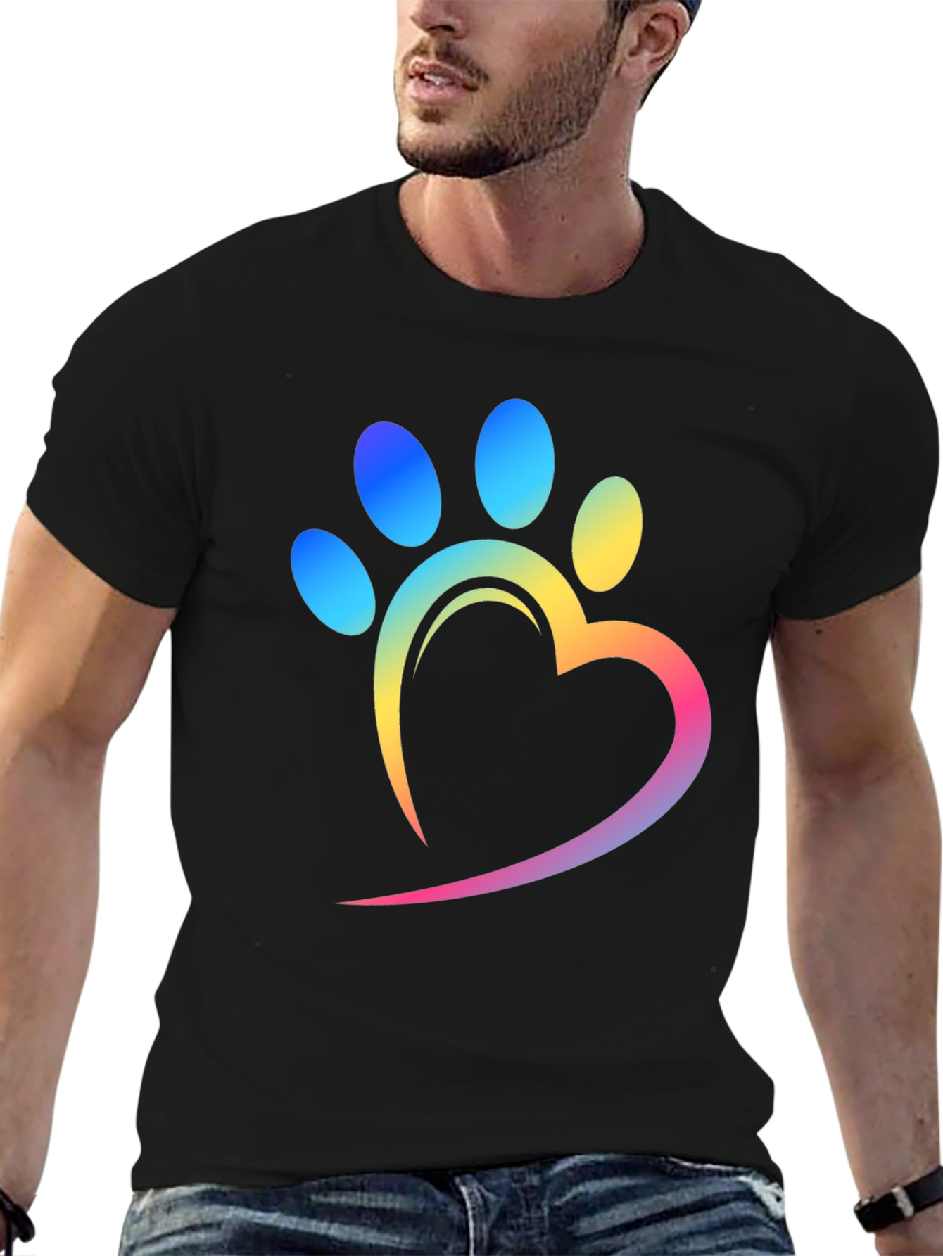 Rainbow Paw Print Heart T-Shirt