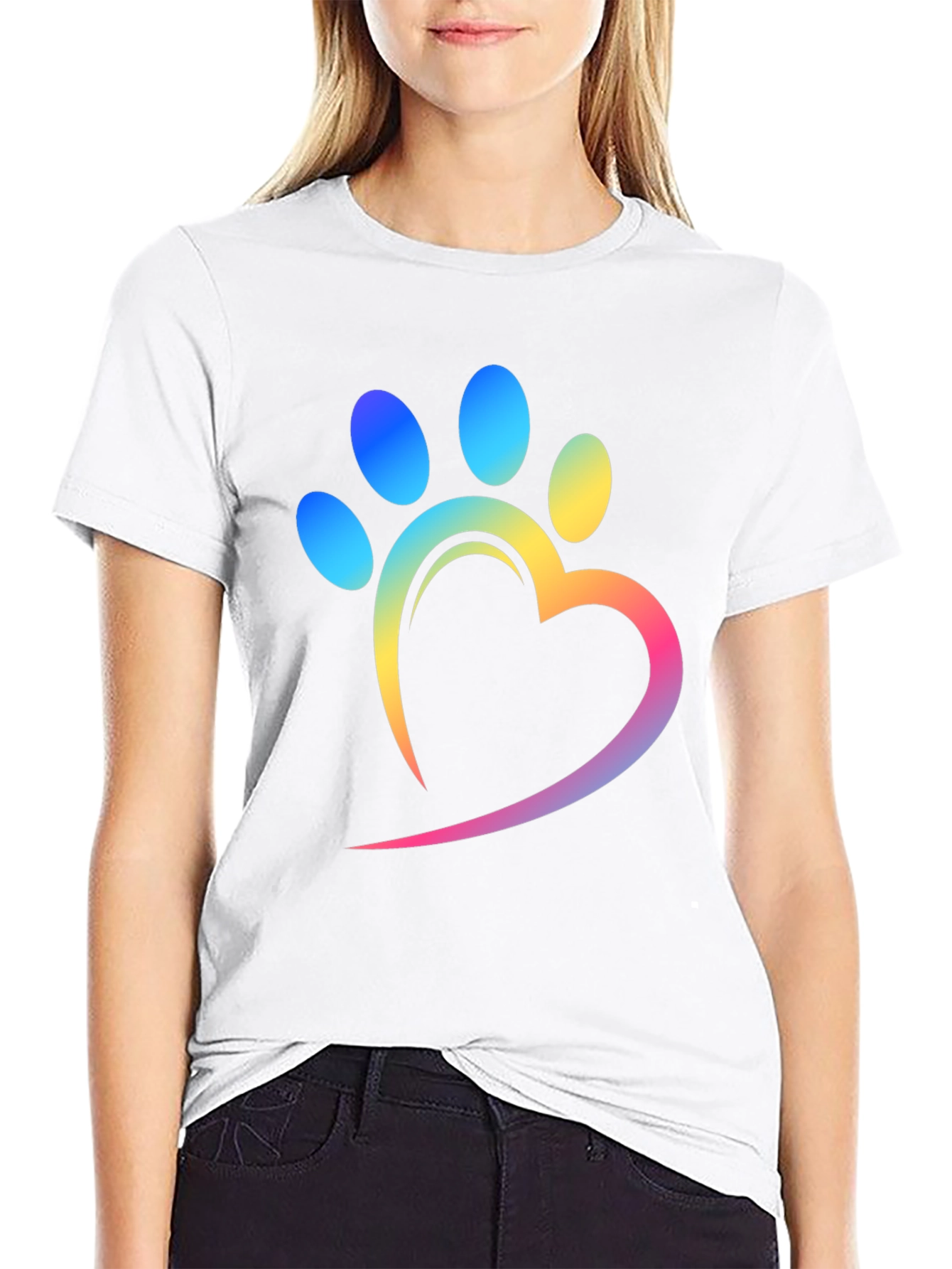 Rainbow Paw Print Heart T-Shirt