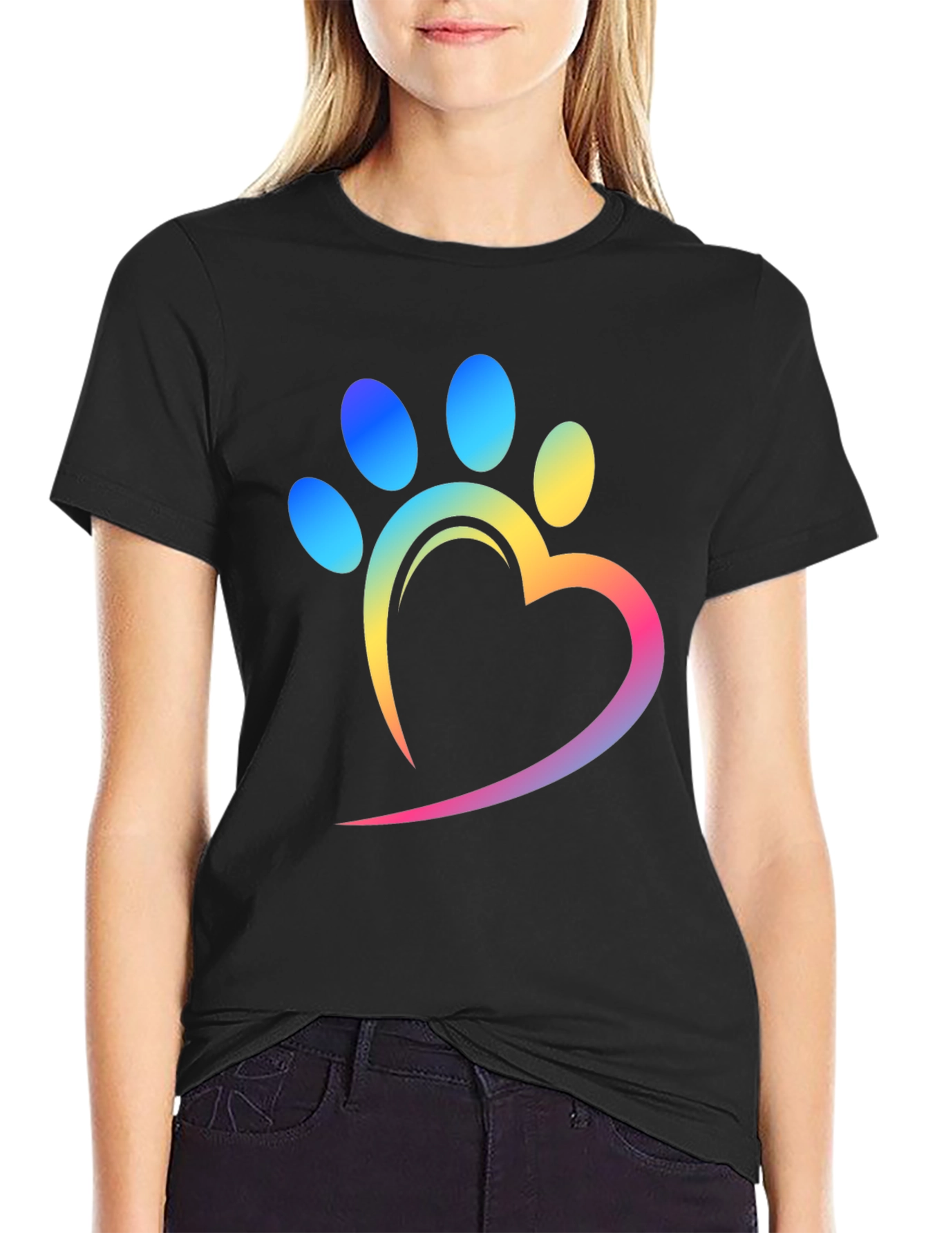 Rainbow Paw Print Heart T-Shirt