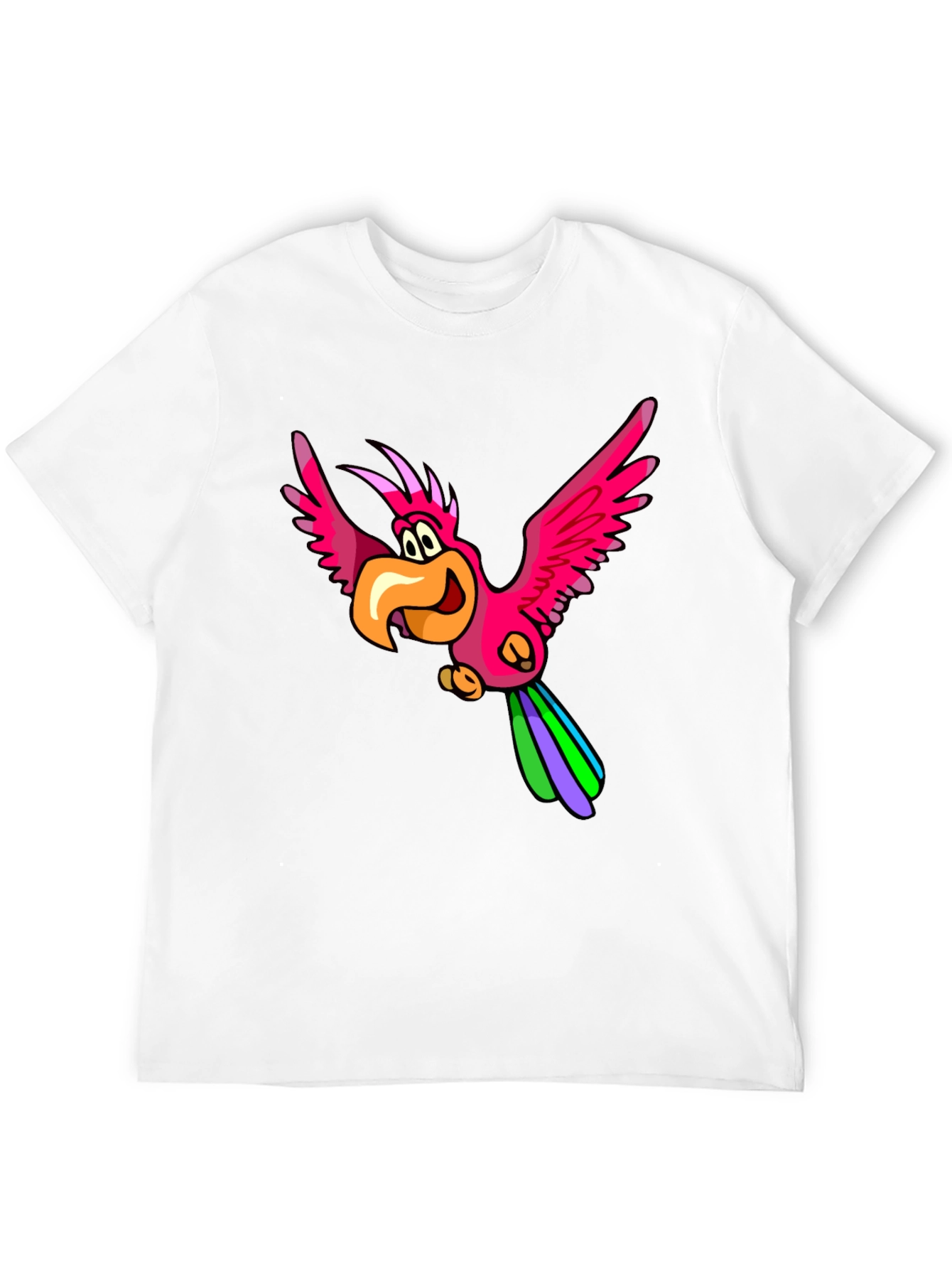 Cartoon Parrot Graphic T-Shirt - Black Cotton Tee