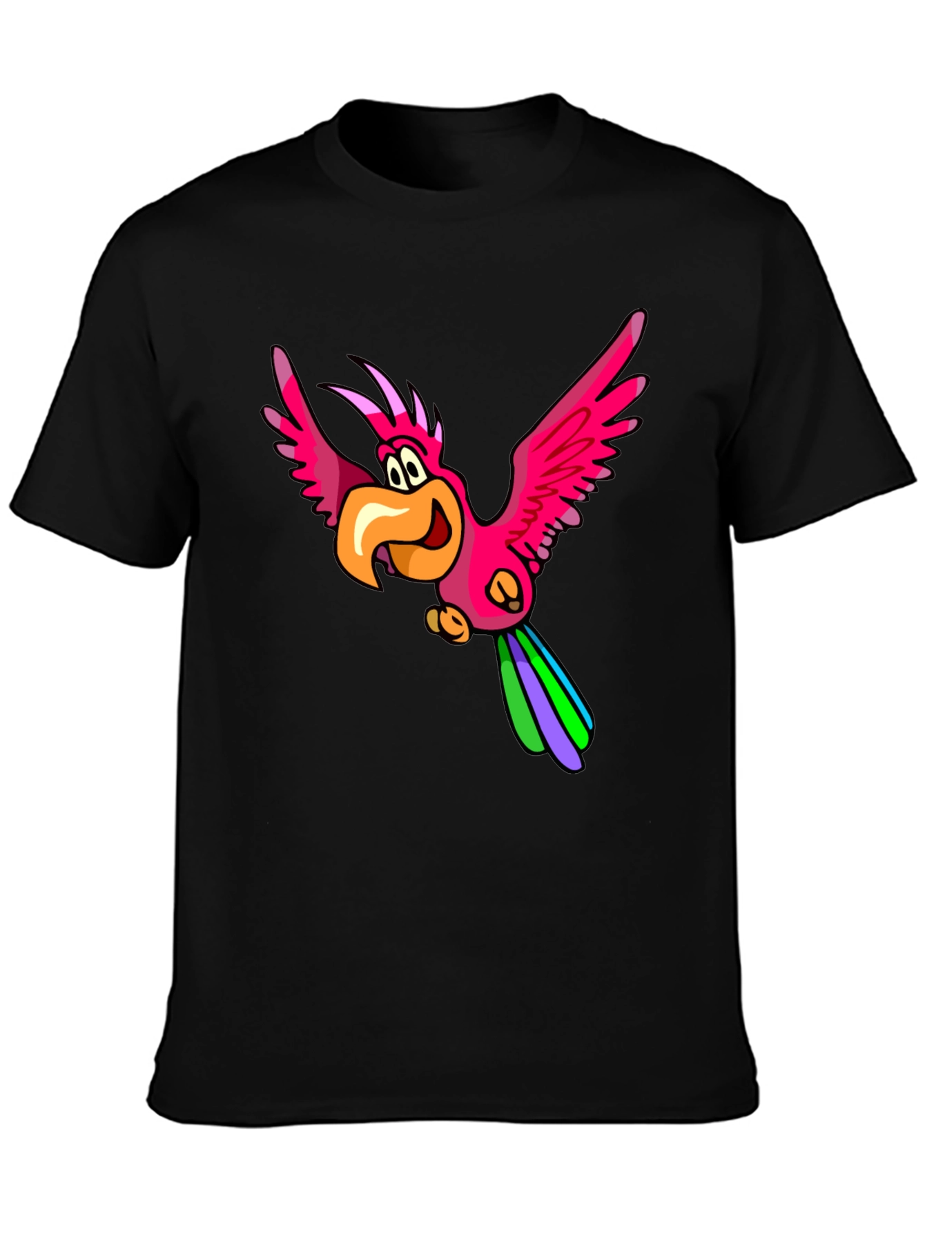 Cartoon Parrot Graphic T-Shirt - Black Cotton Tee