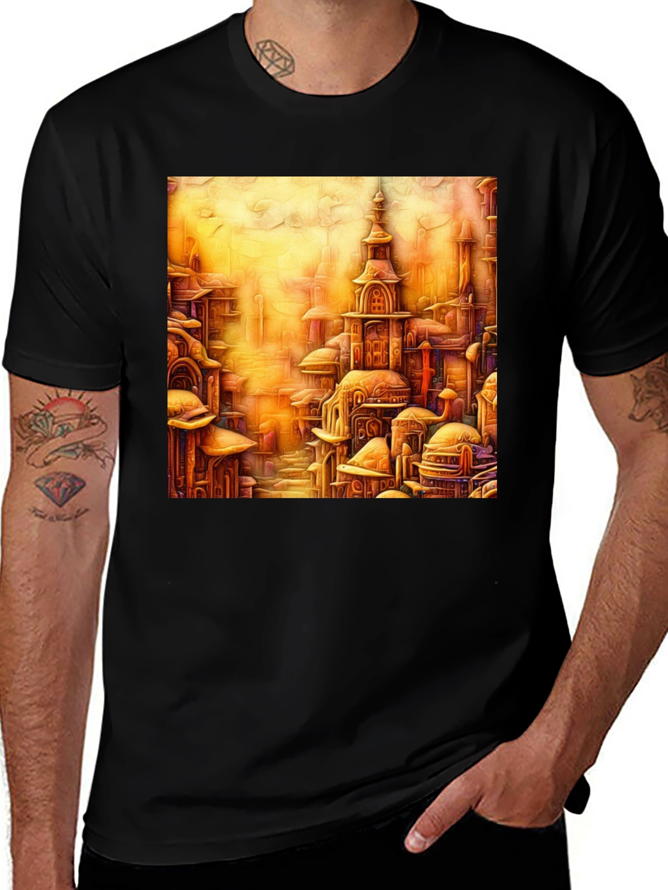Cityscape Art Print Black Tee