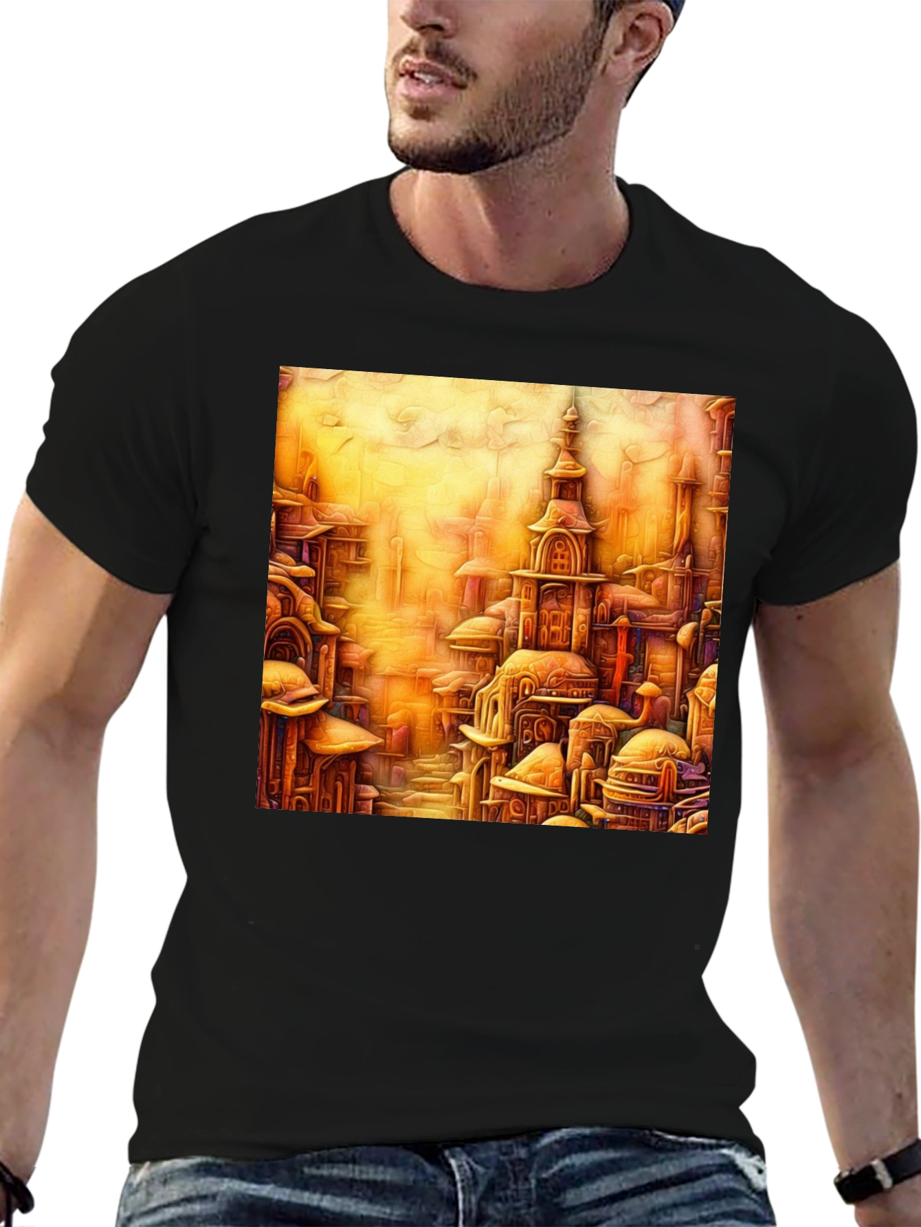 Cityscape Art Print Black Tee