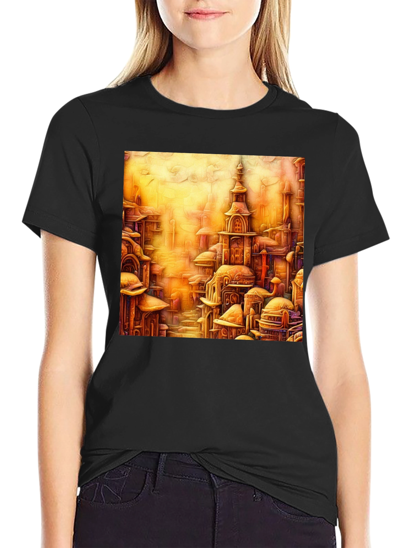 Cityscape Art Print Black Tee