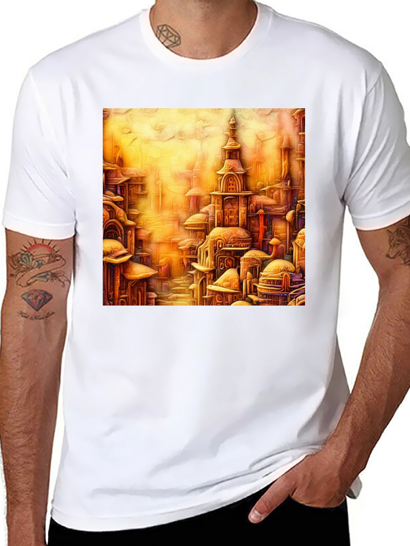 Cityscape Art Print Black Tee