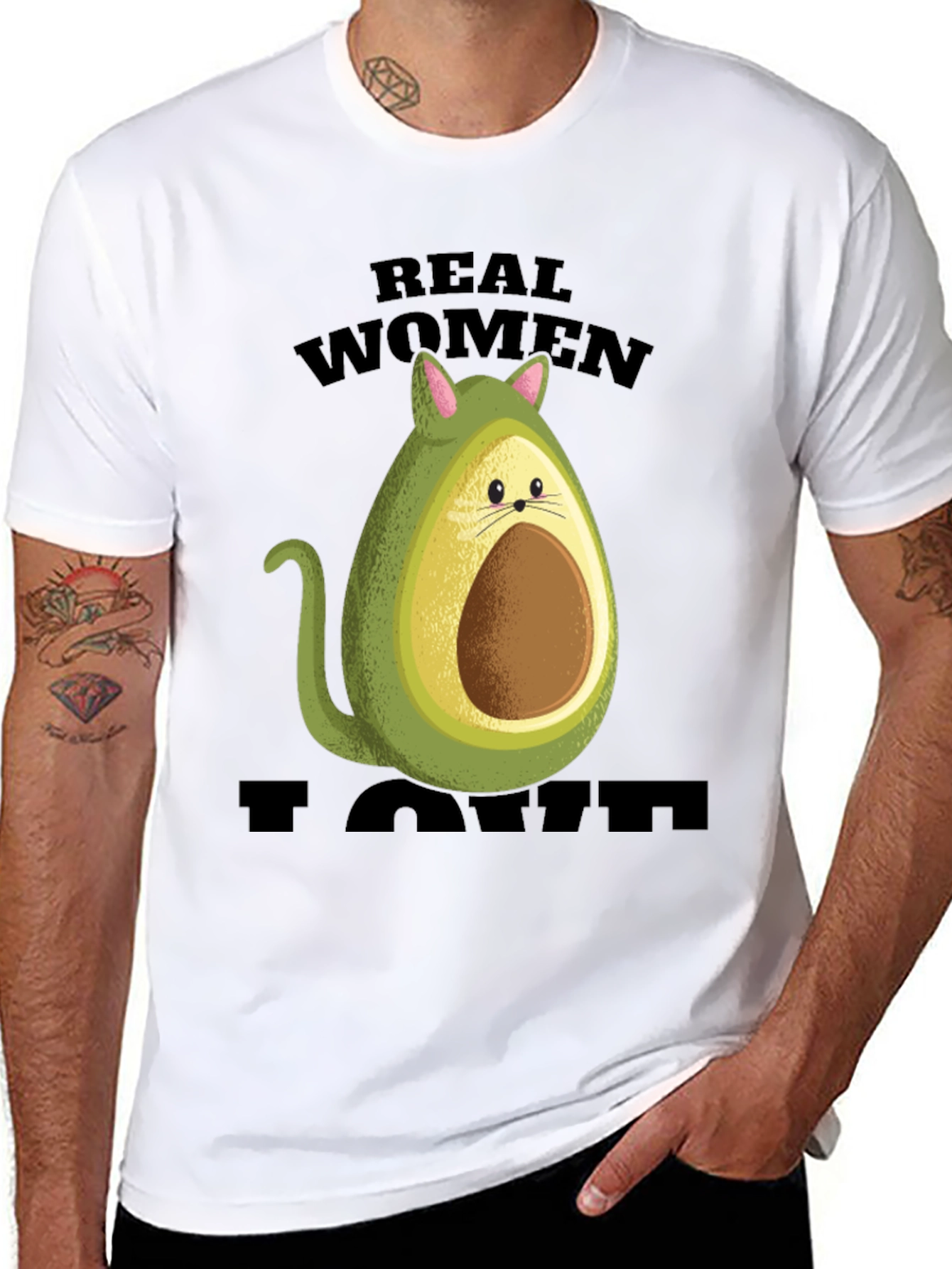 Real Women I Love Avocado Cat T-Shirt