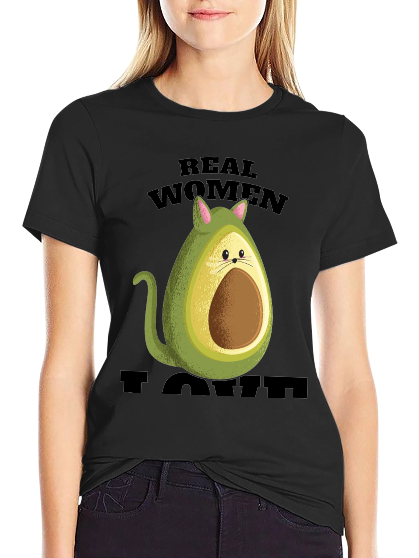 Real Women I Love Avocado Cat T-Shirt