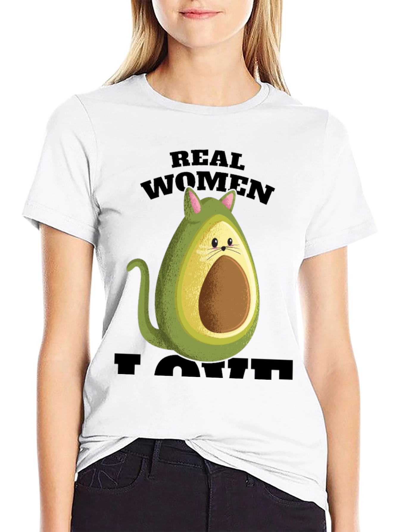 Real Women I Love Avocado Cat T-Shirt