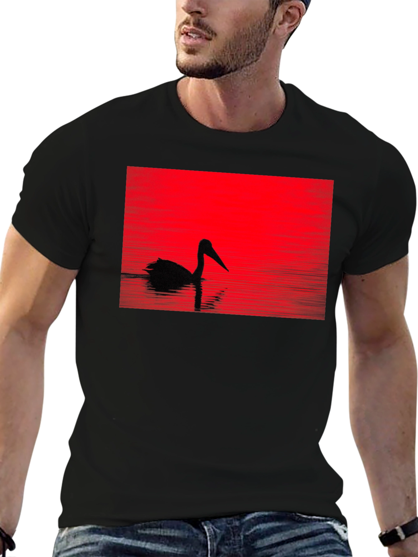 Pelican Silhouette T-Shirt - Red Sunset Design