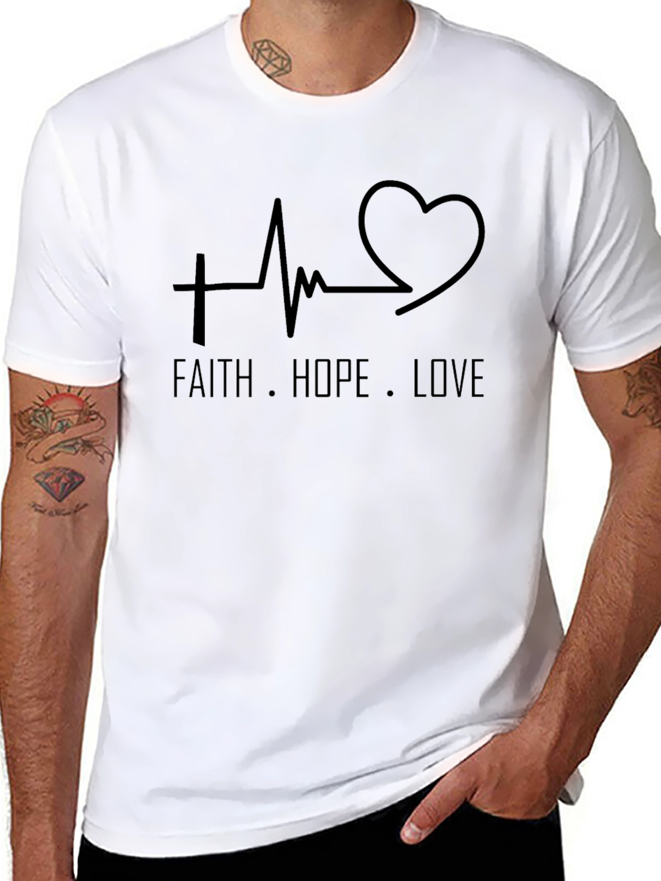 Faith Hope Love T-Shirt - Christian Heartbeat Design