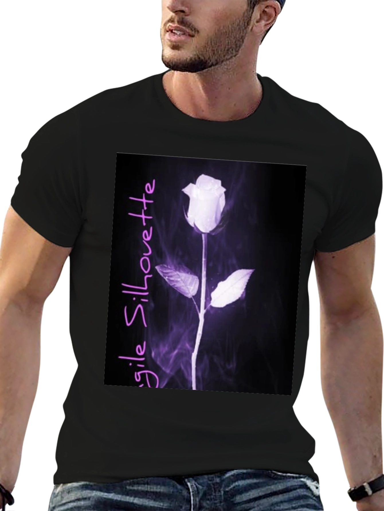Fragile Silhouette Rose Graphic Tee - Black