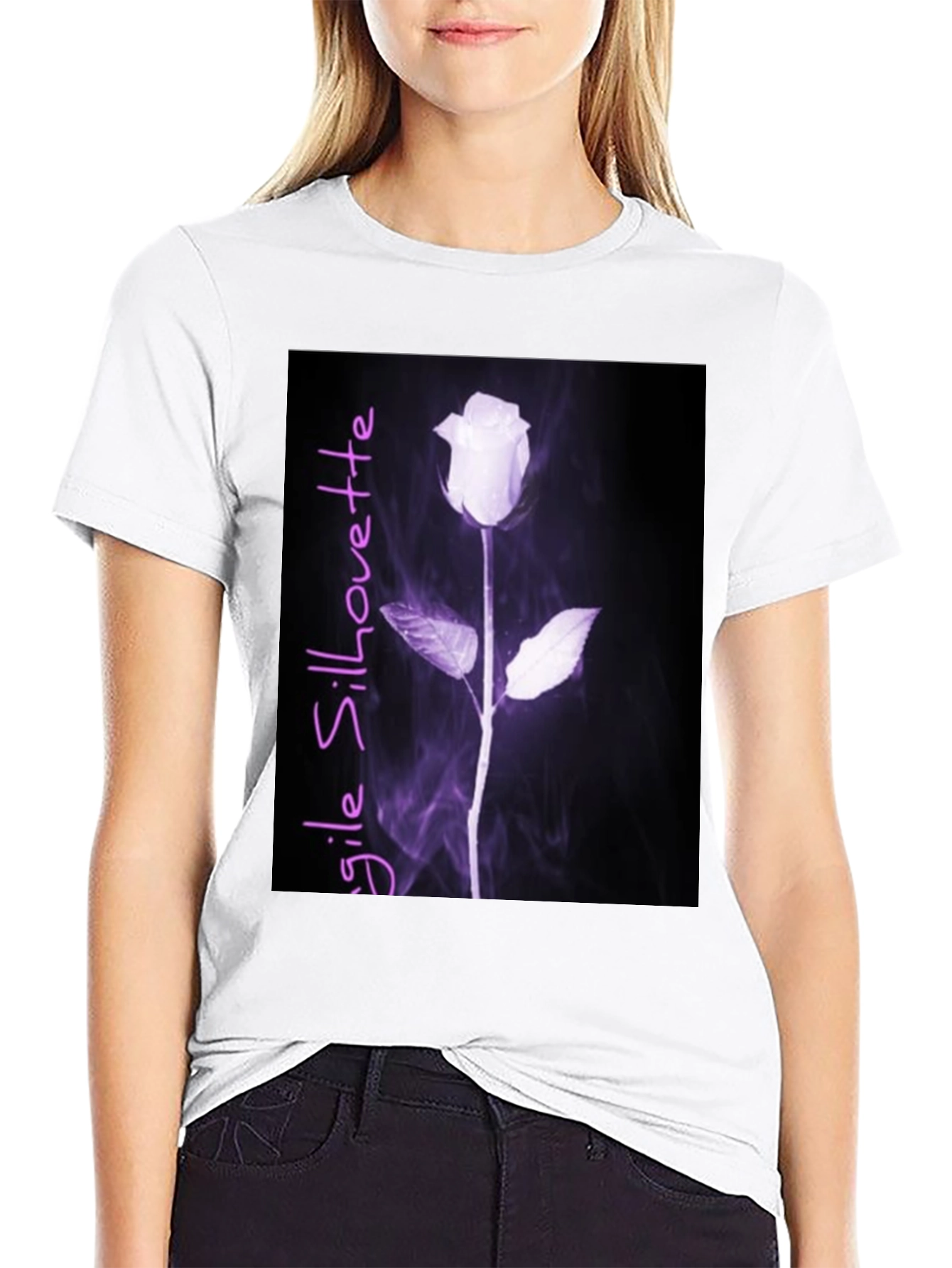 Fragile Silhouette Rose Graphic Tee - Black
