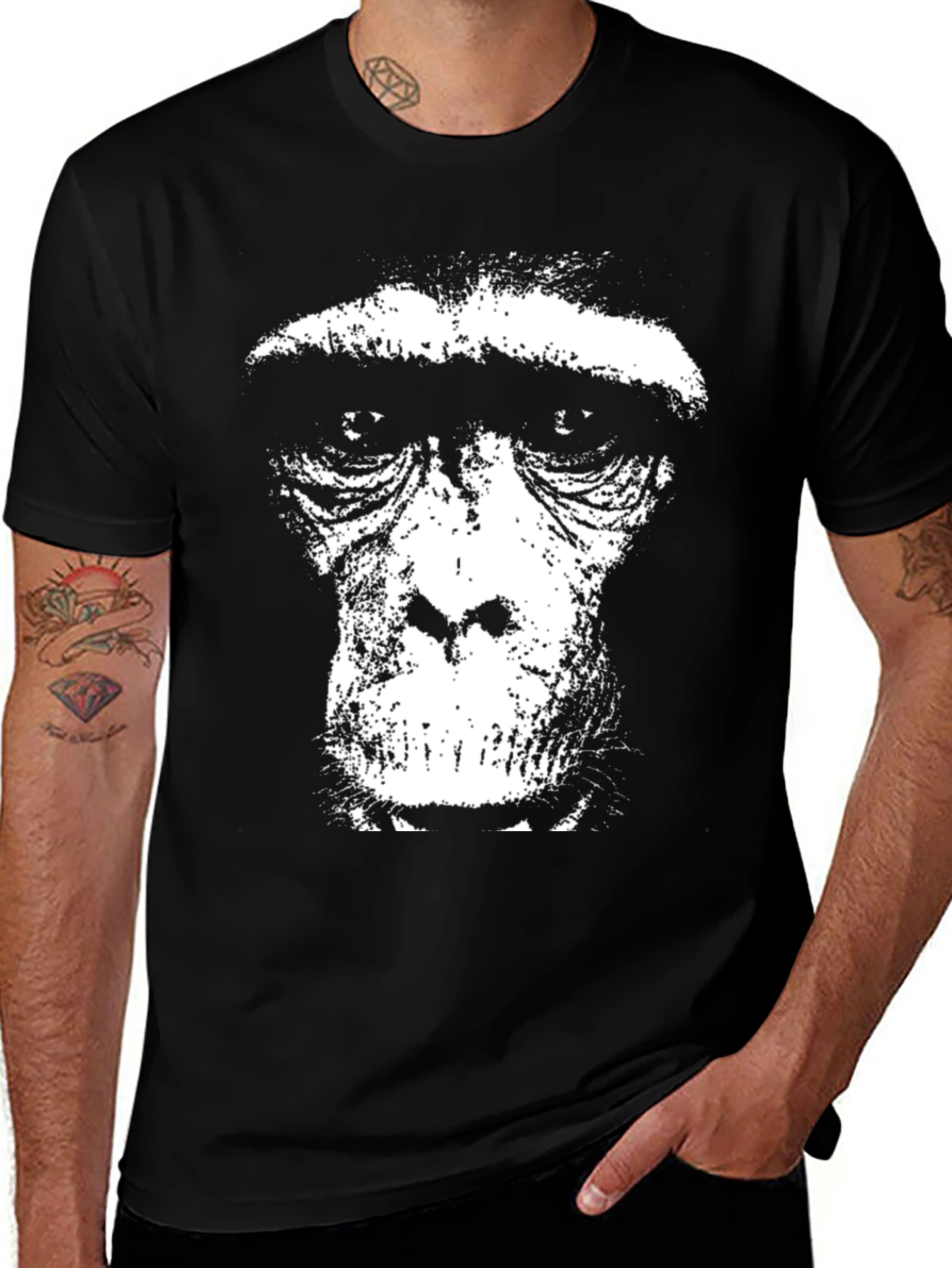 Ape Face Graphic Tee - Black Cotton Blend T-Shirt