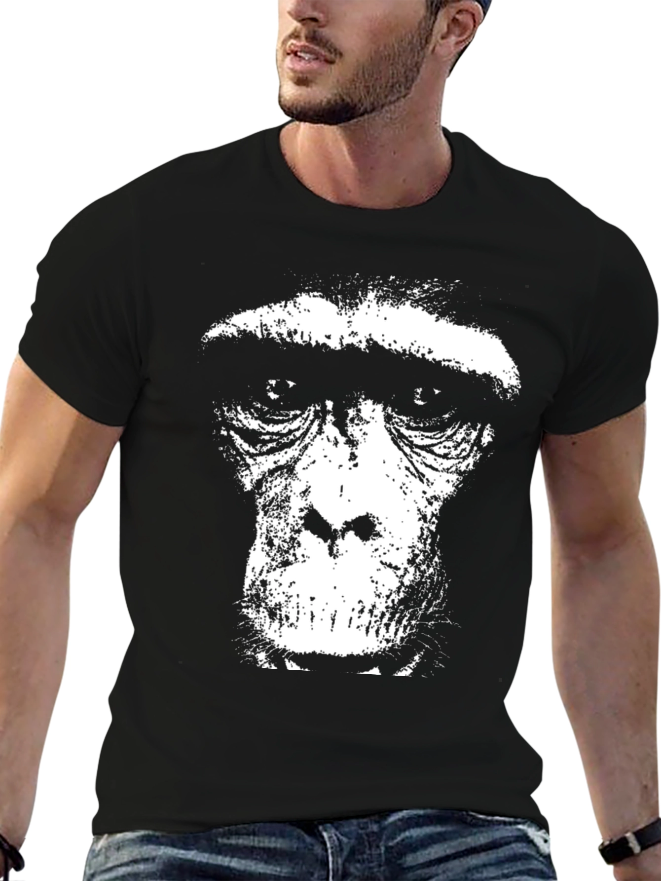 Ape Face Graphic Tee - Black Cotton Blend T-Shirt