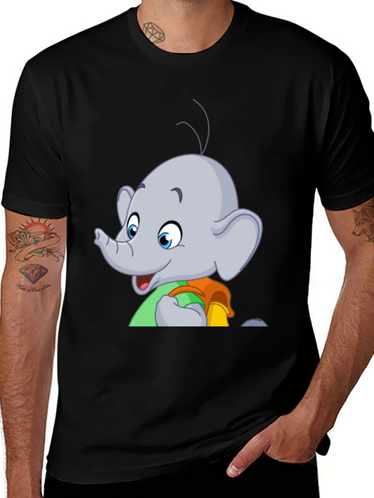 Elephant Cartoon T-Shirt - Black Graphic Tee
