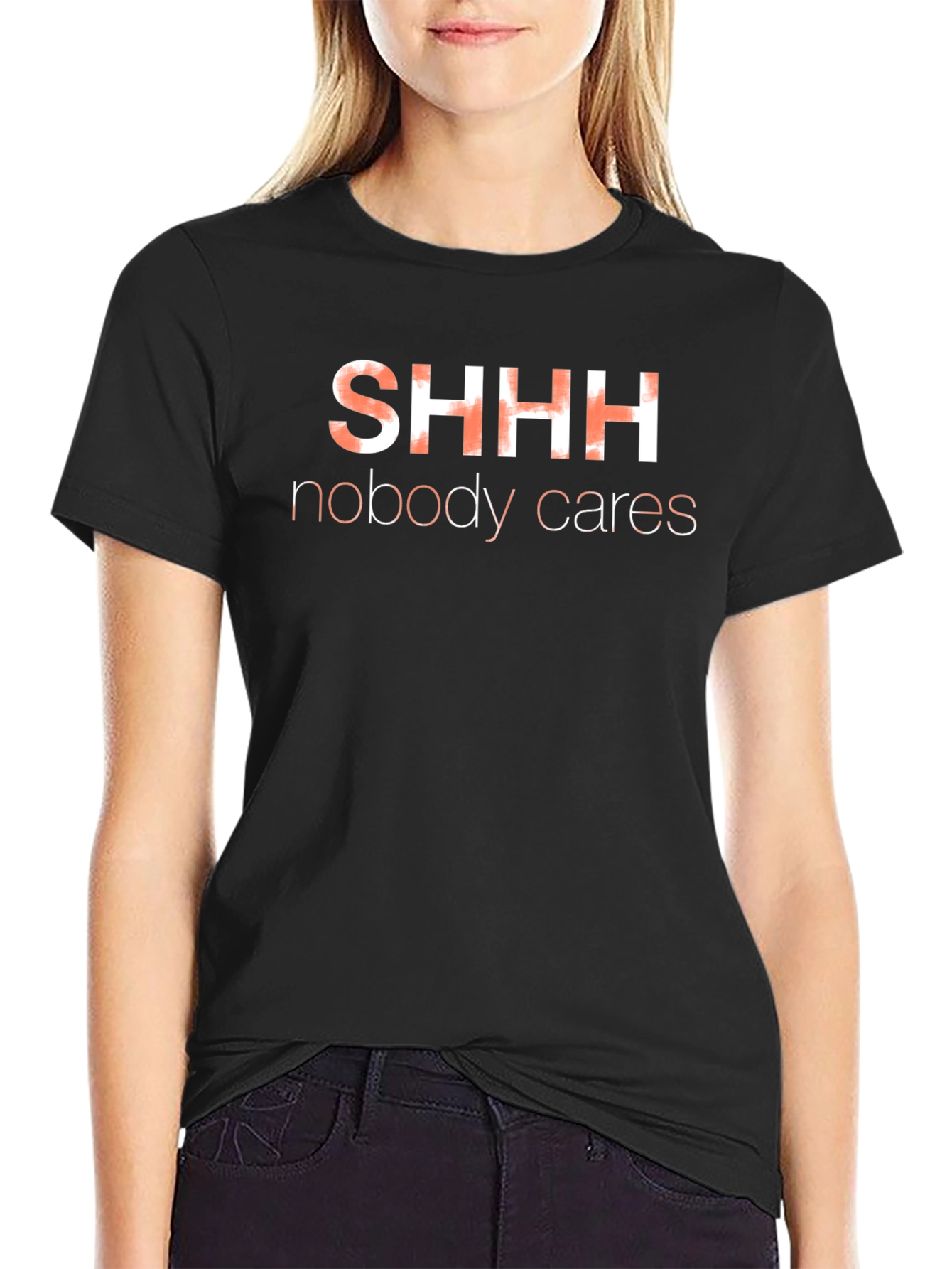 SHHH Nobody Cares Graphic T-Shirt - Black