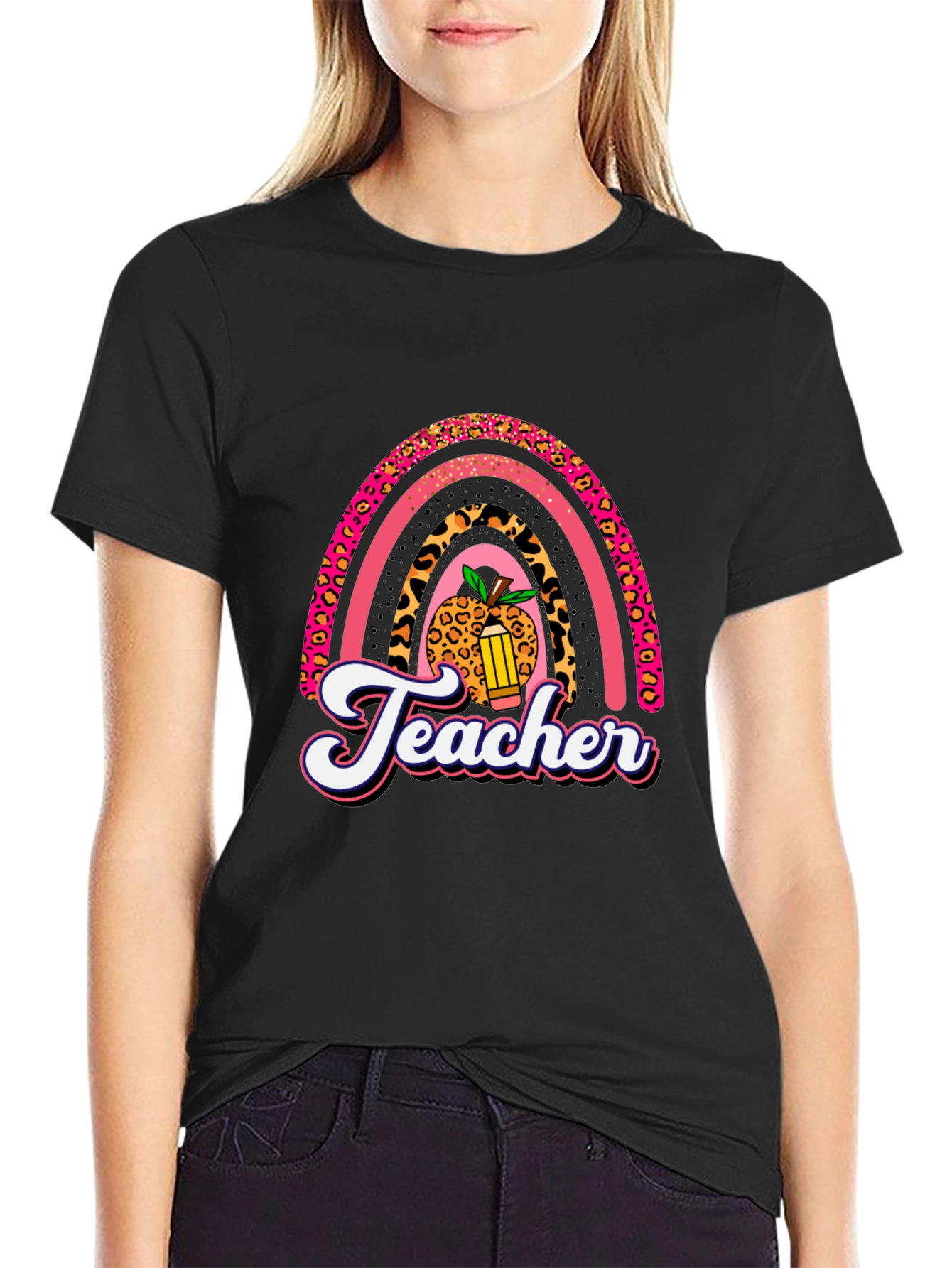 Teacher Rainbow Leopard Print T-Shirt