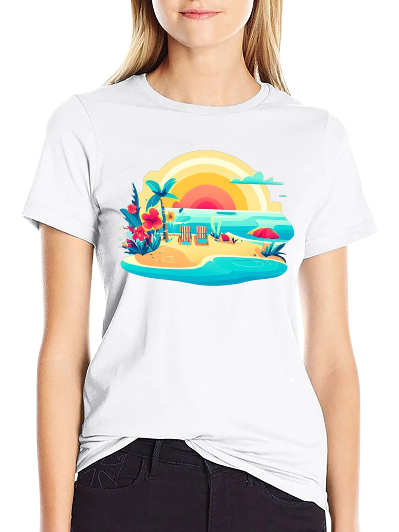 Tropical Beach Graphic Tee - Summer Vibes