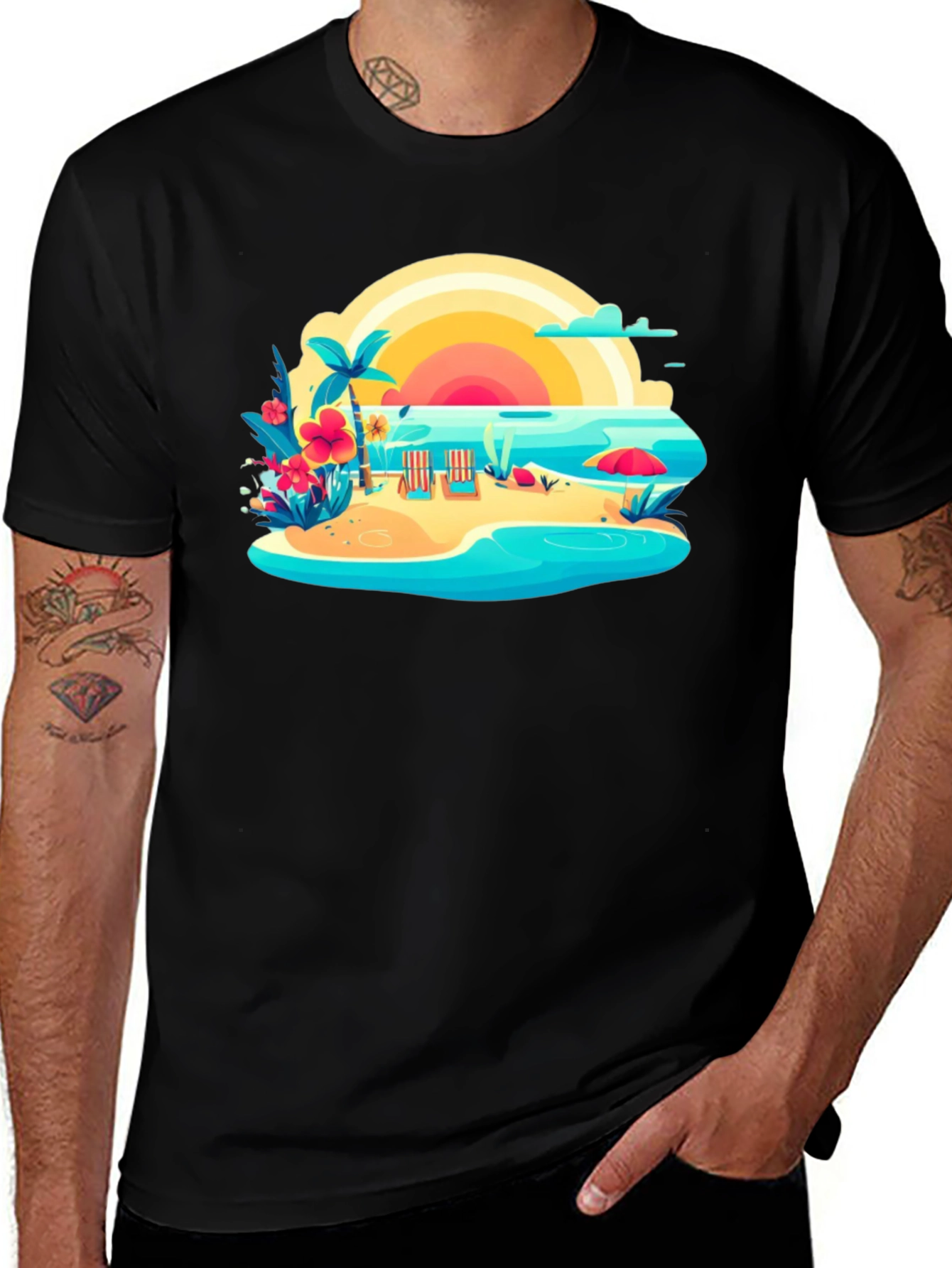 Tropical Beach Graphic Tee - Summer Vibes