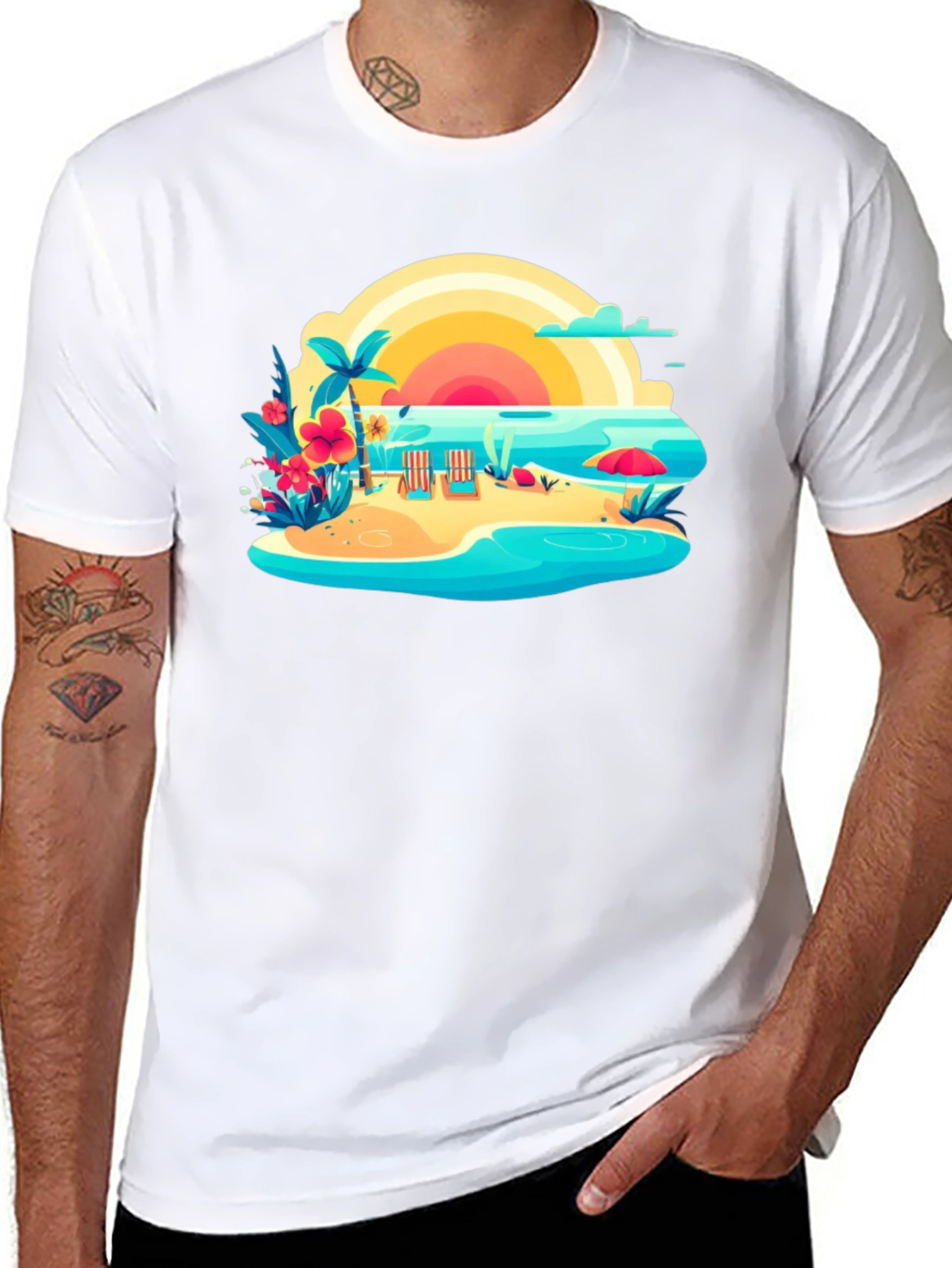 Tropical Beach Graphic Tee - Summer Vibes