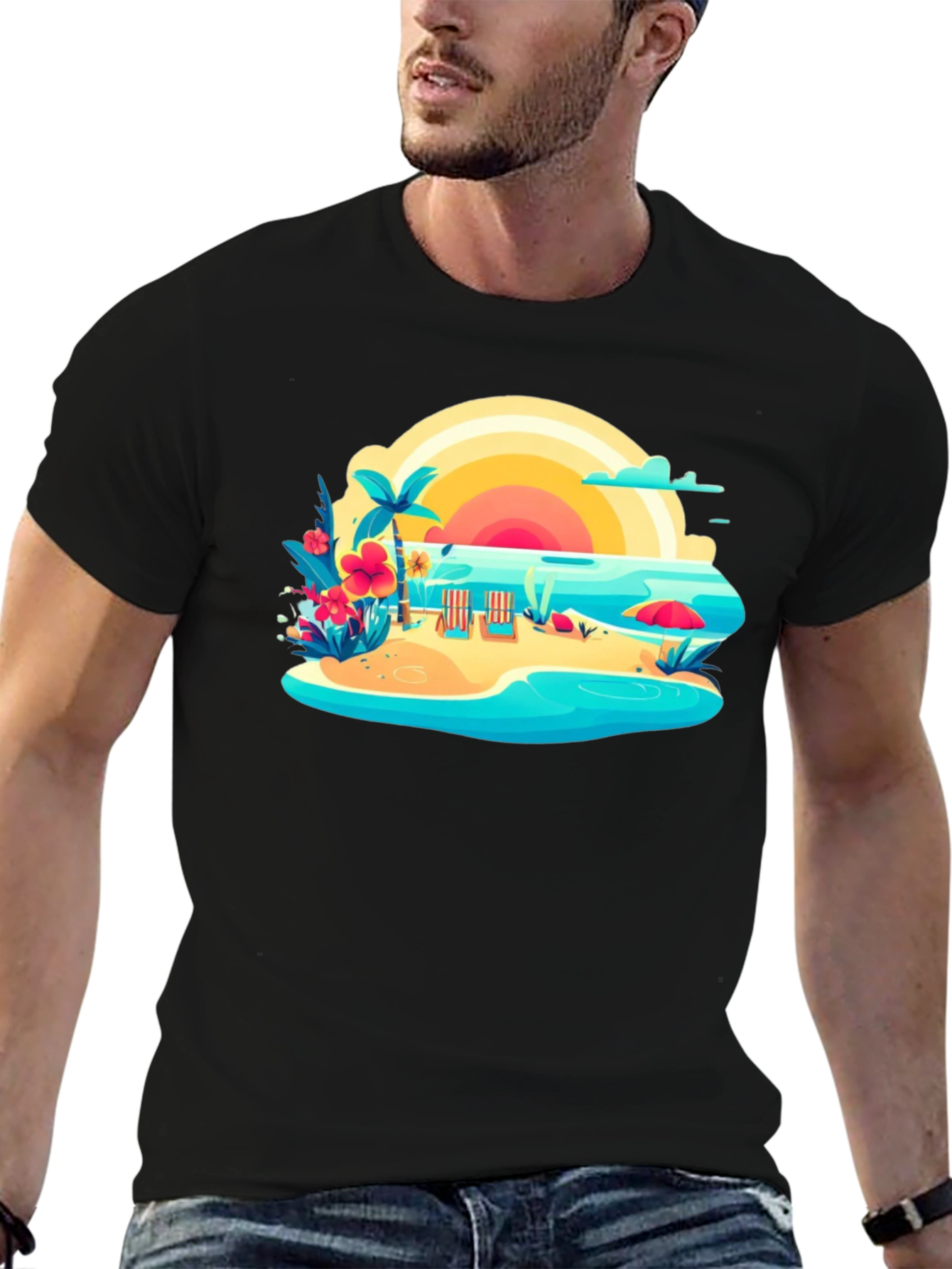 Tropical Beach Graphic Tee - Summer Vibes